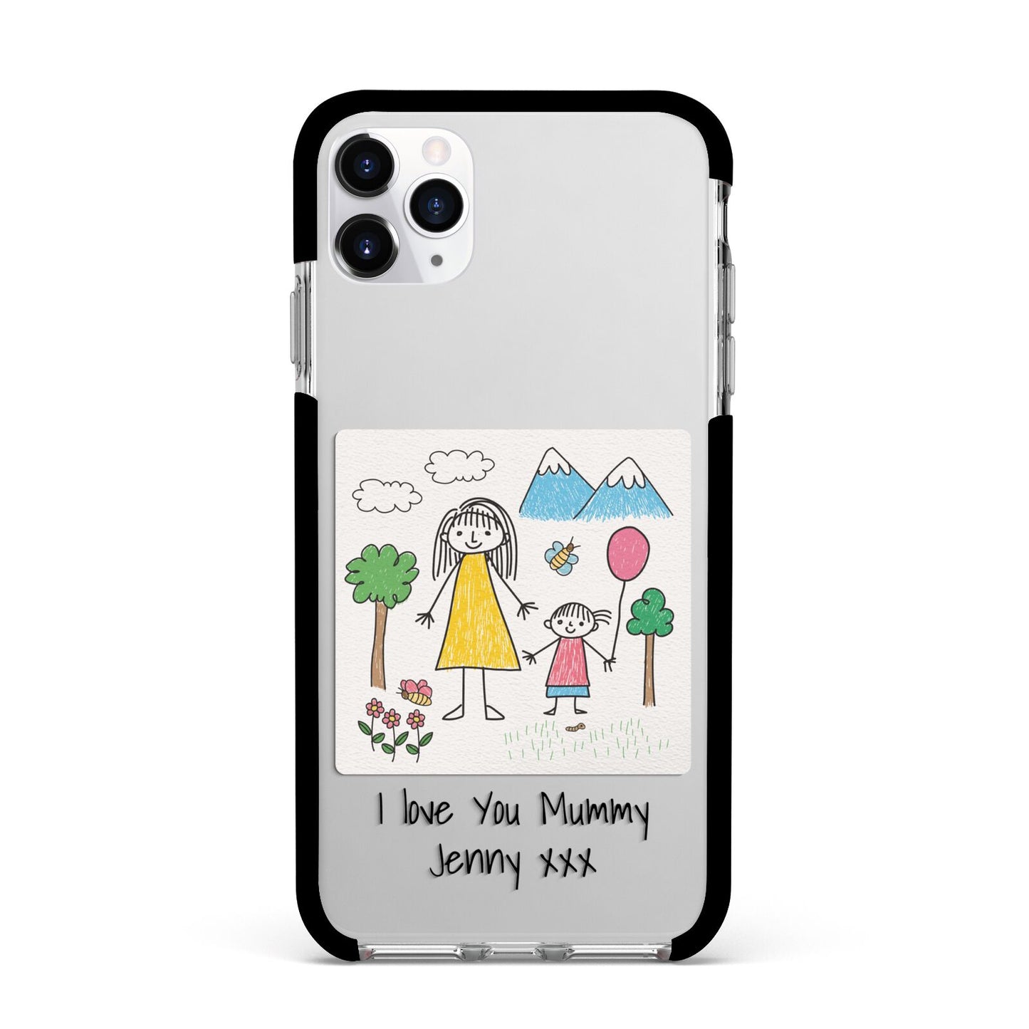 Personalised Kids Drawing Upload Apple iPhone 11 Pro Max in Silver with Black Impact Case