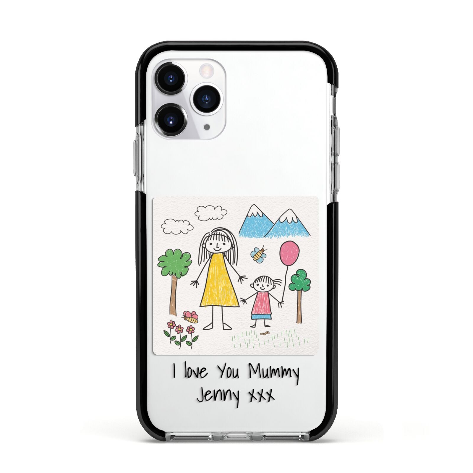 Personalised Kids Drawing Upload Apple iPhone 11 Pro in Silver with Black Impact Case