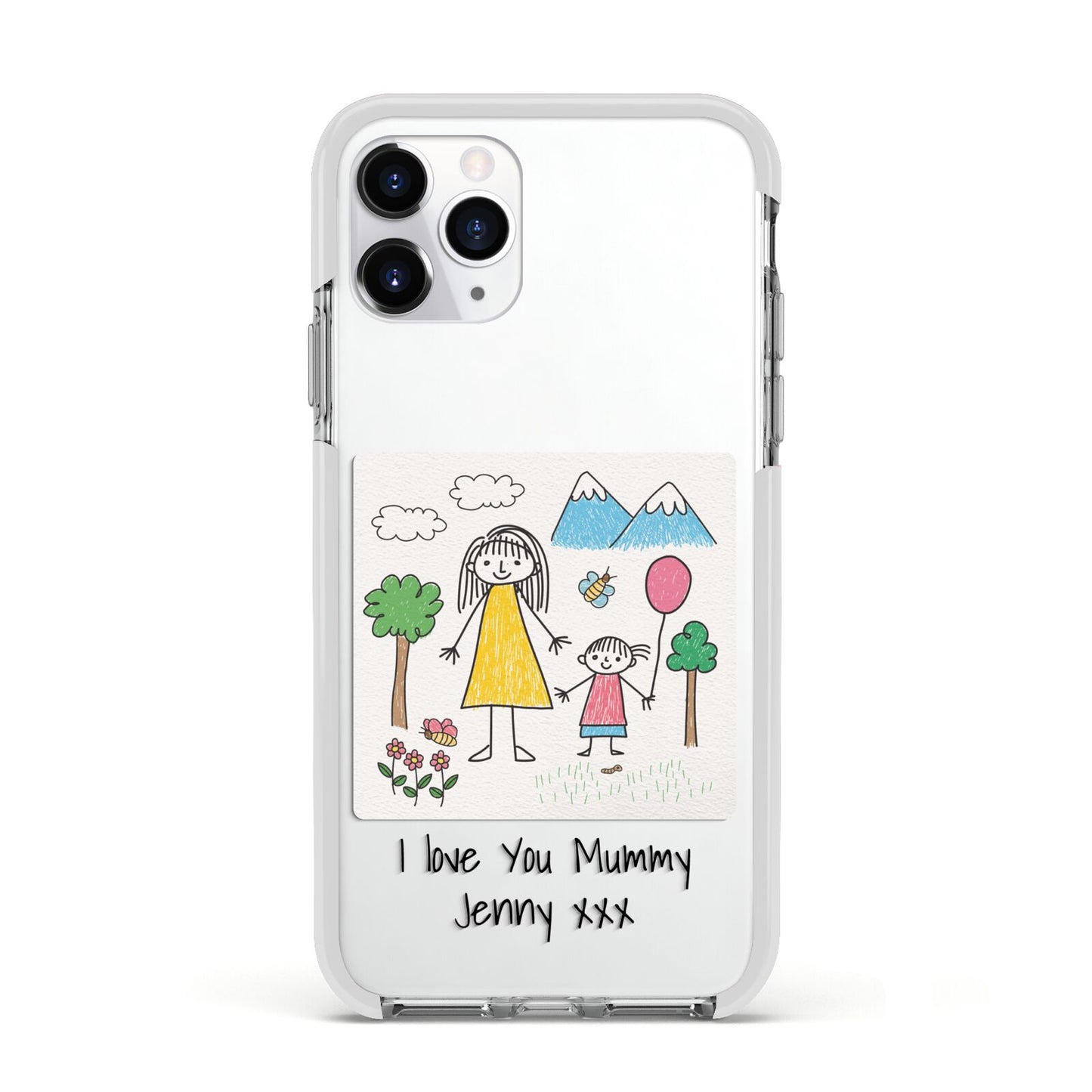 Personalised Kids Drawing Upload Apple iPhone 11 Pro in Silver with White Impact Case