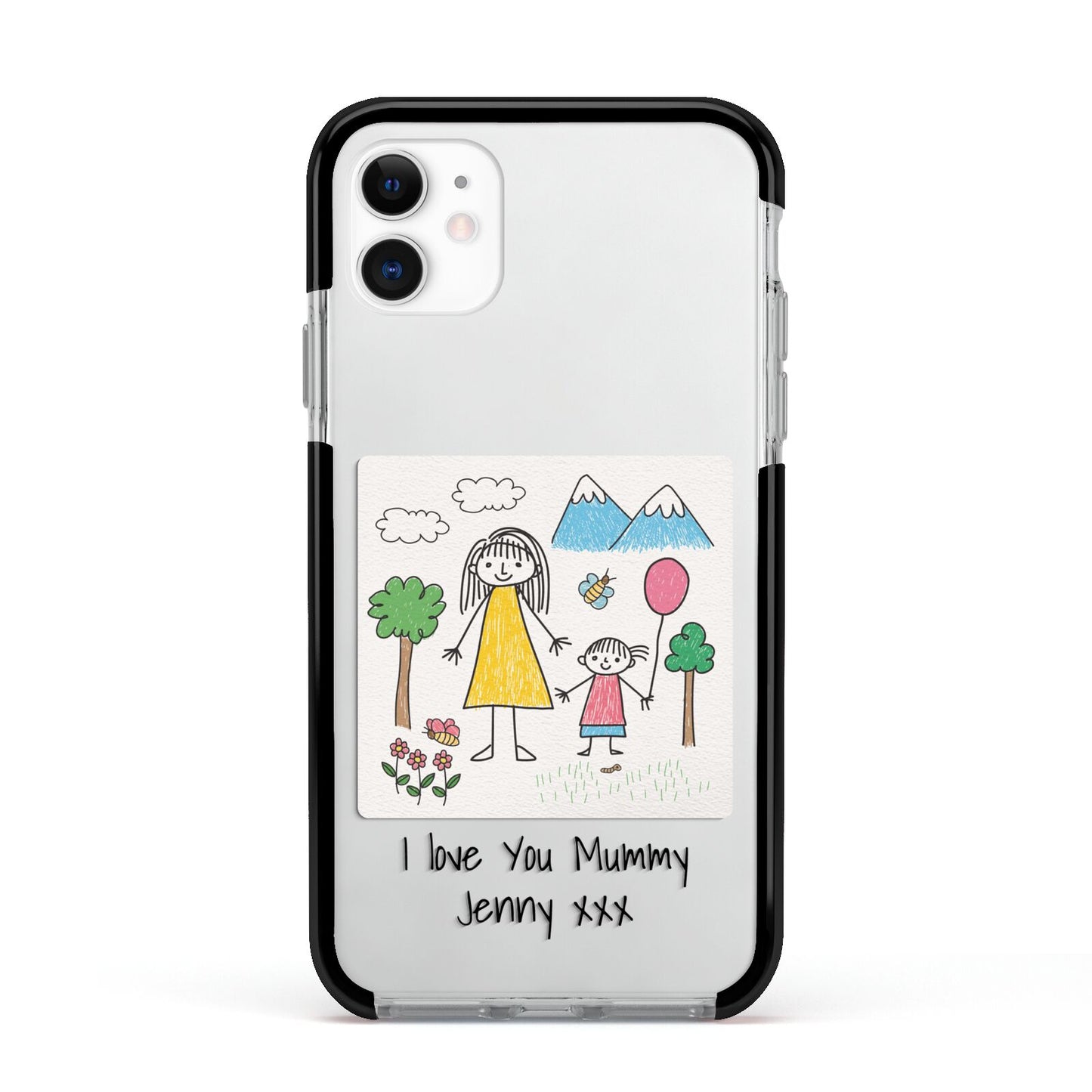 Personalised Kids Drawing Upload Apple iPhone 11 in White with Black Impact Case