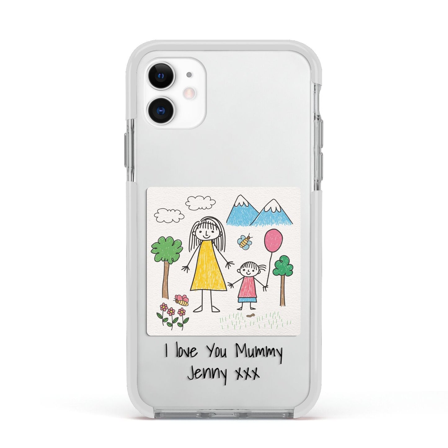 Personalised Kids Drawing Upload Apple iPhone 11 in White with White Impact Case