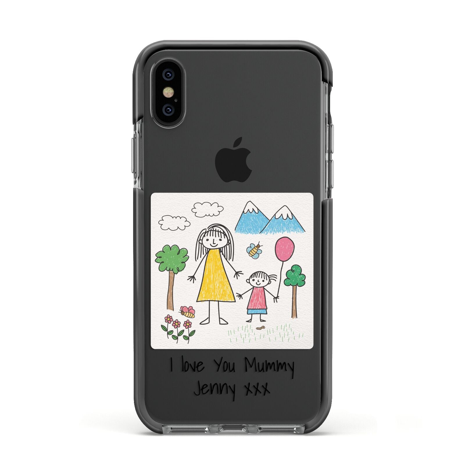 Personalised Kids Drawing Upload Apple iPhone Xs Impact Case Black Edge on Black Phone