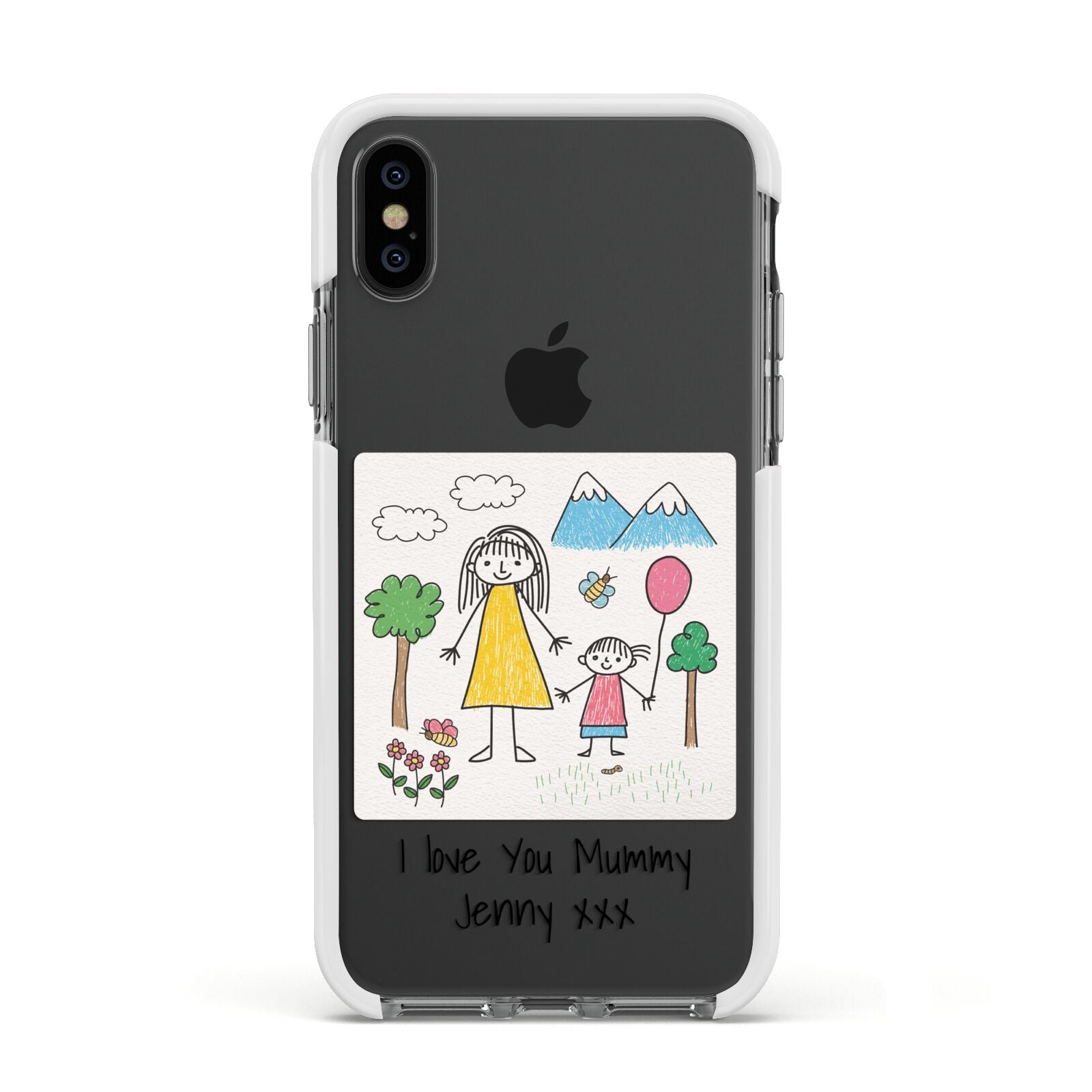 Personalised Kids Drawing Upload Apple iPhone Xs Impact Case White Edge on Black Phone