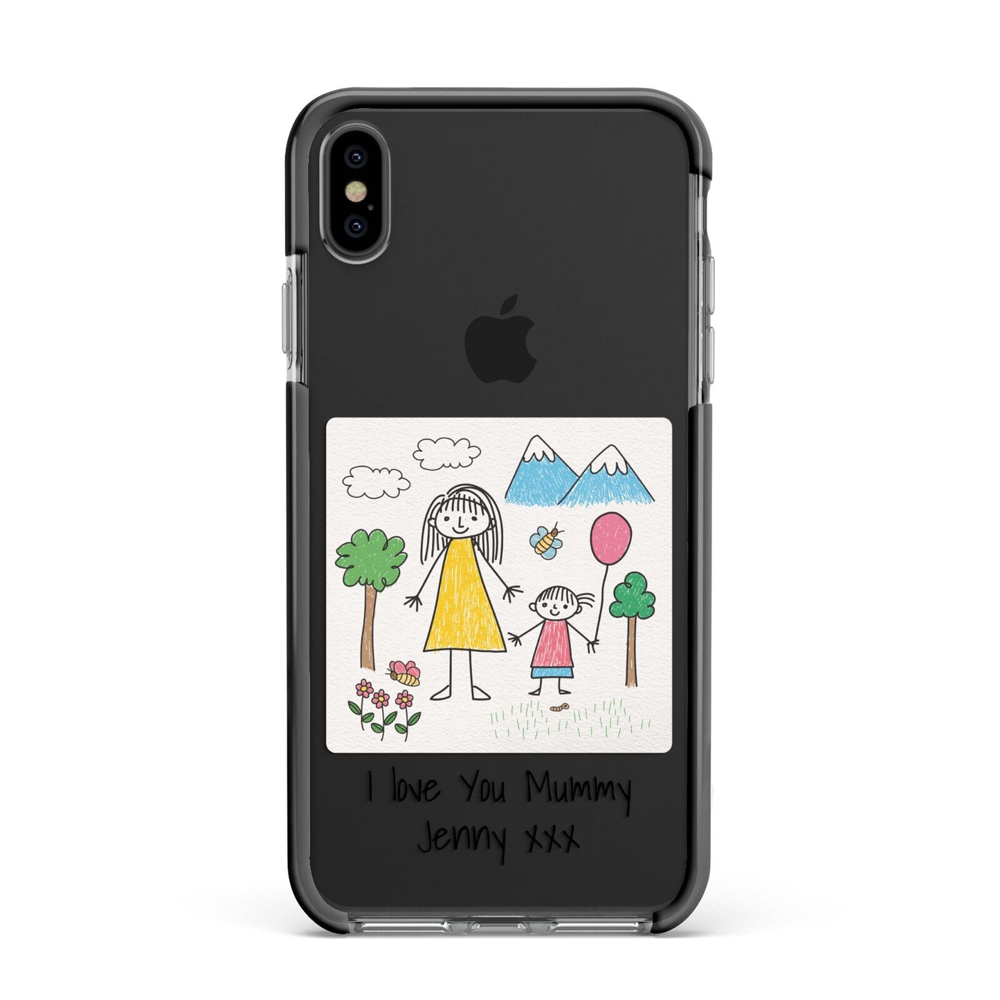 Personalised Kids Drawing Upload Apple iPhone Xs Max Impact Case Black Edge on Black Phone