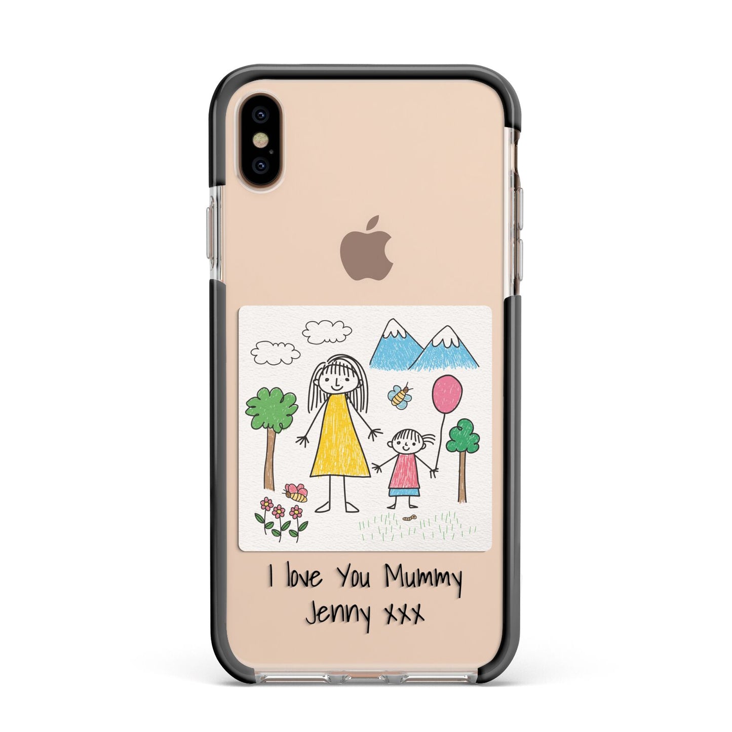 Personalised Kids Drawing Upload Apple iPhone Xs Max Impact Case Black Edge on Gold Phone