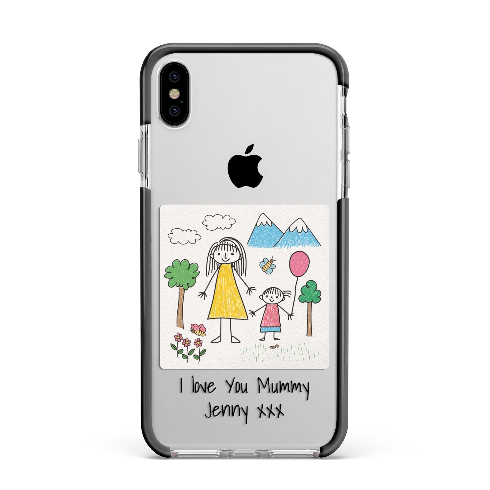 Personalised Kids Drawing Upload Apple iPhone Xs Max Impact Case Black Edge on Silver Phone