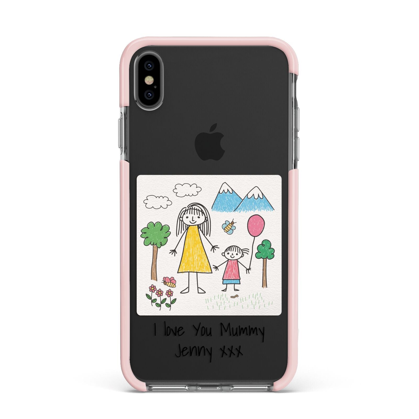 Personalised Kids Drawing Upload Apple iPhone Xs Max Impact Case Pink Edge on Black Phone