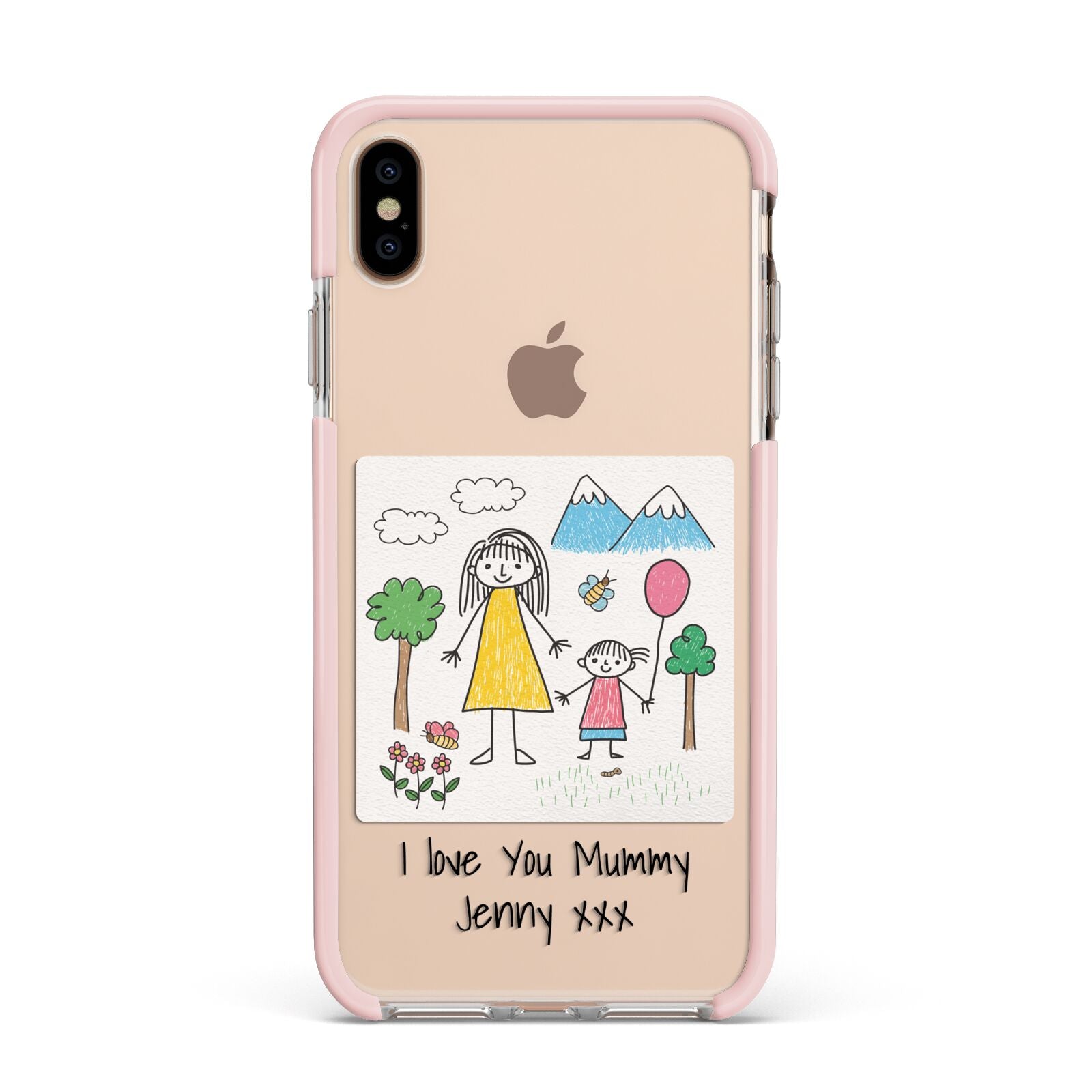 Personalised Kids Drawing Upload Apple iPhone Xs Max Impact Case Pink Edge on Gold Phone