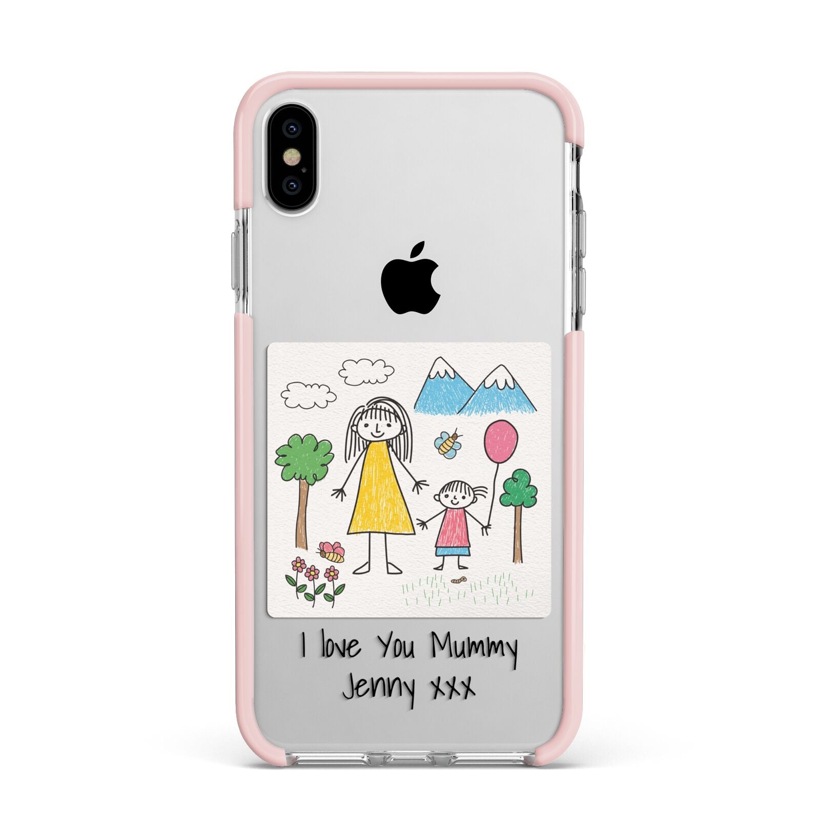 Personalised Kids Drawing Upload Apple iPhone Xs Max Impact Case Pink Edge on Silver Phone