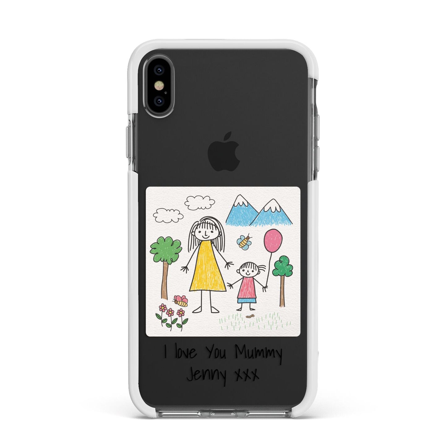 Personalised Kids Drawing Upload Apple iPhone Xs Max Impact Case White Edge on Black Phone