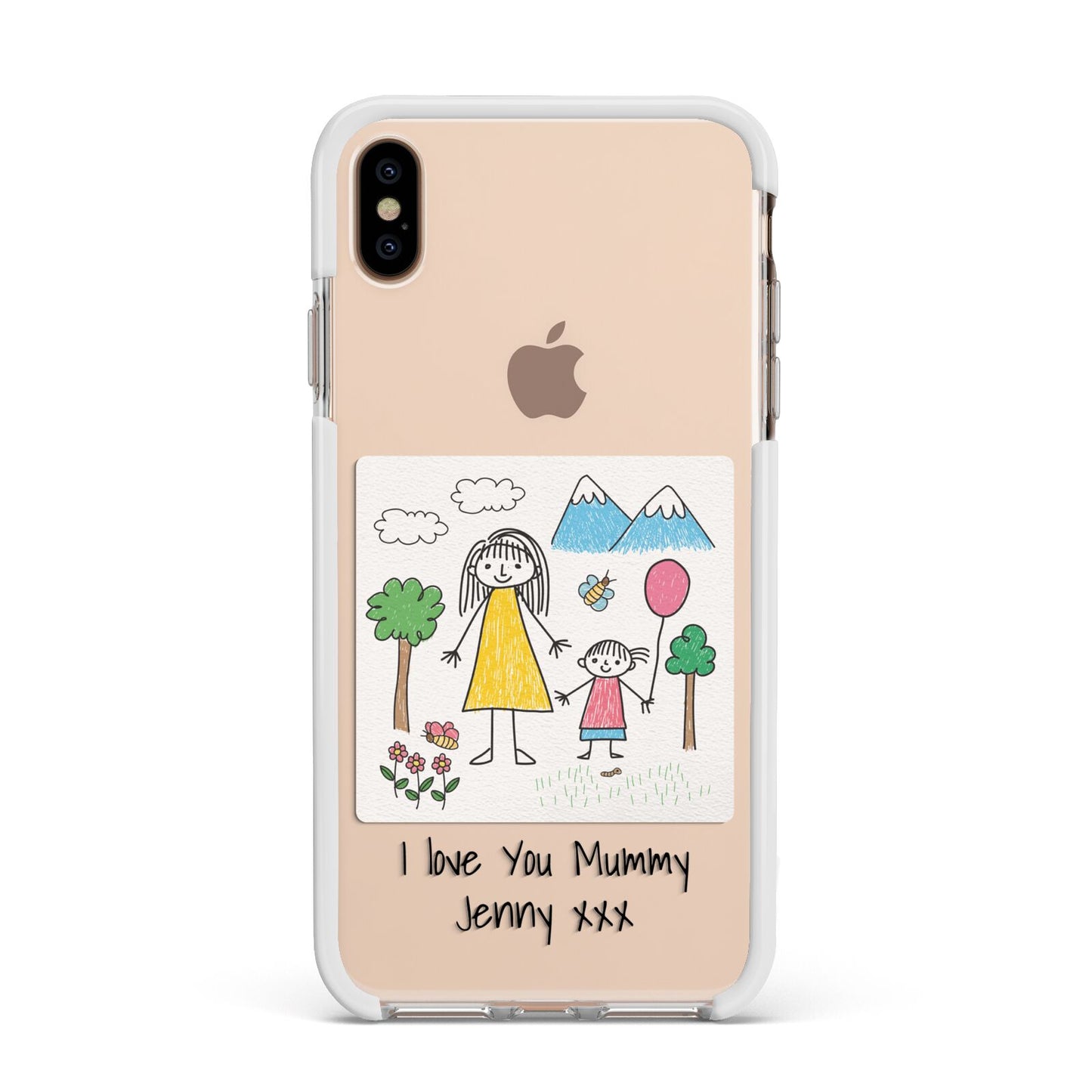 Personalised Kids Drawing Upload Apple iPhone Xs Max Impact Case White Edge on Gold Phone