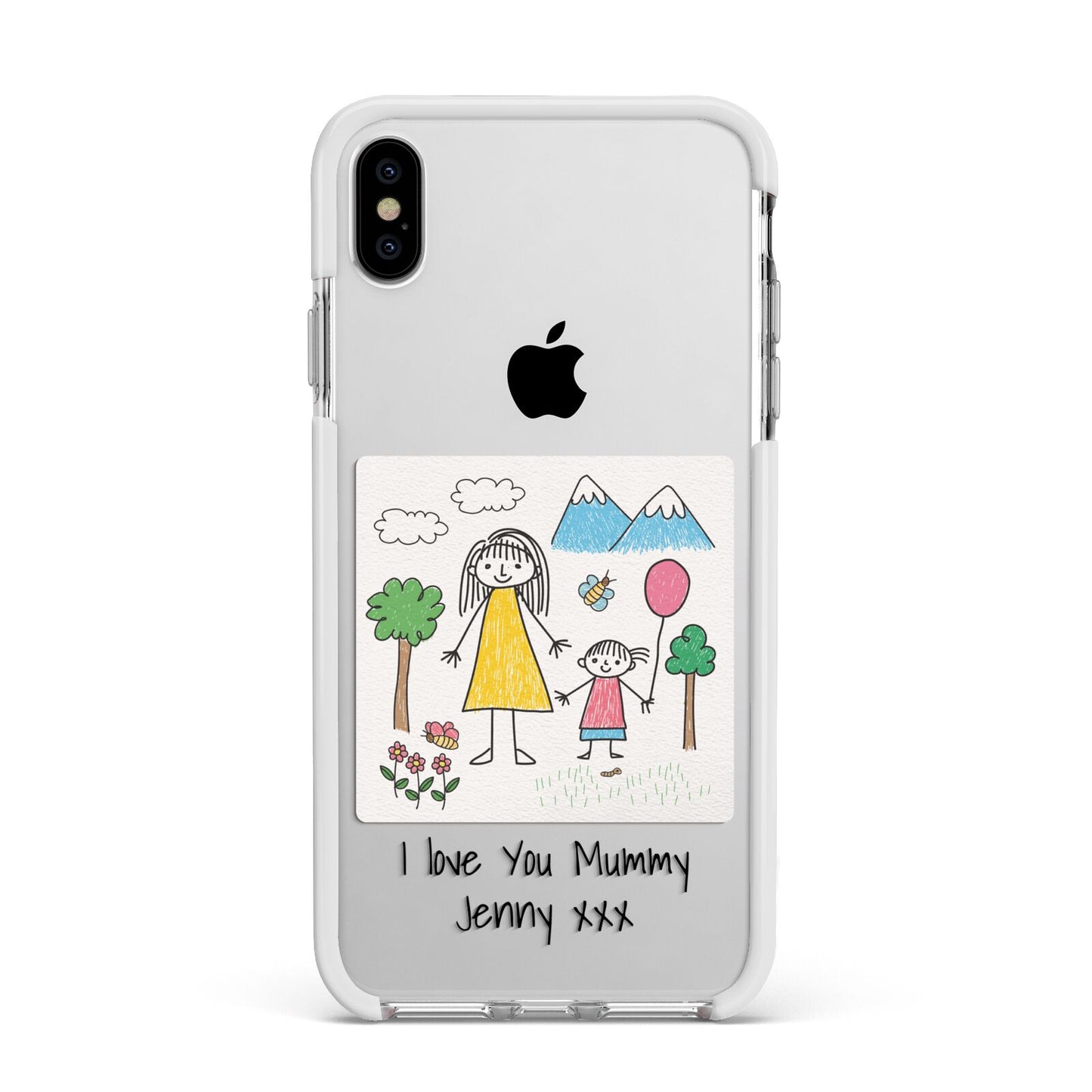 Personalised Kids Drawing Upload Apple iPhone Xs Max Impact Case White Edge on Silver Phone