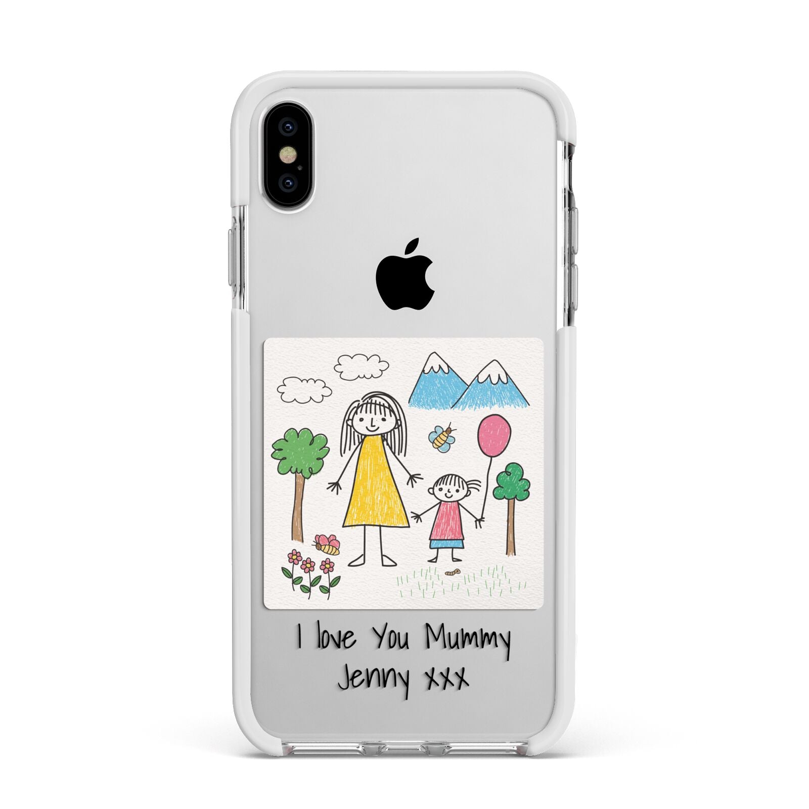 Personalised Kids Drawing Upload Apple iPhone Xs Max Impact Case White Edge on Silver Phone