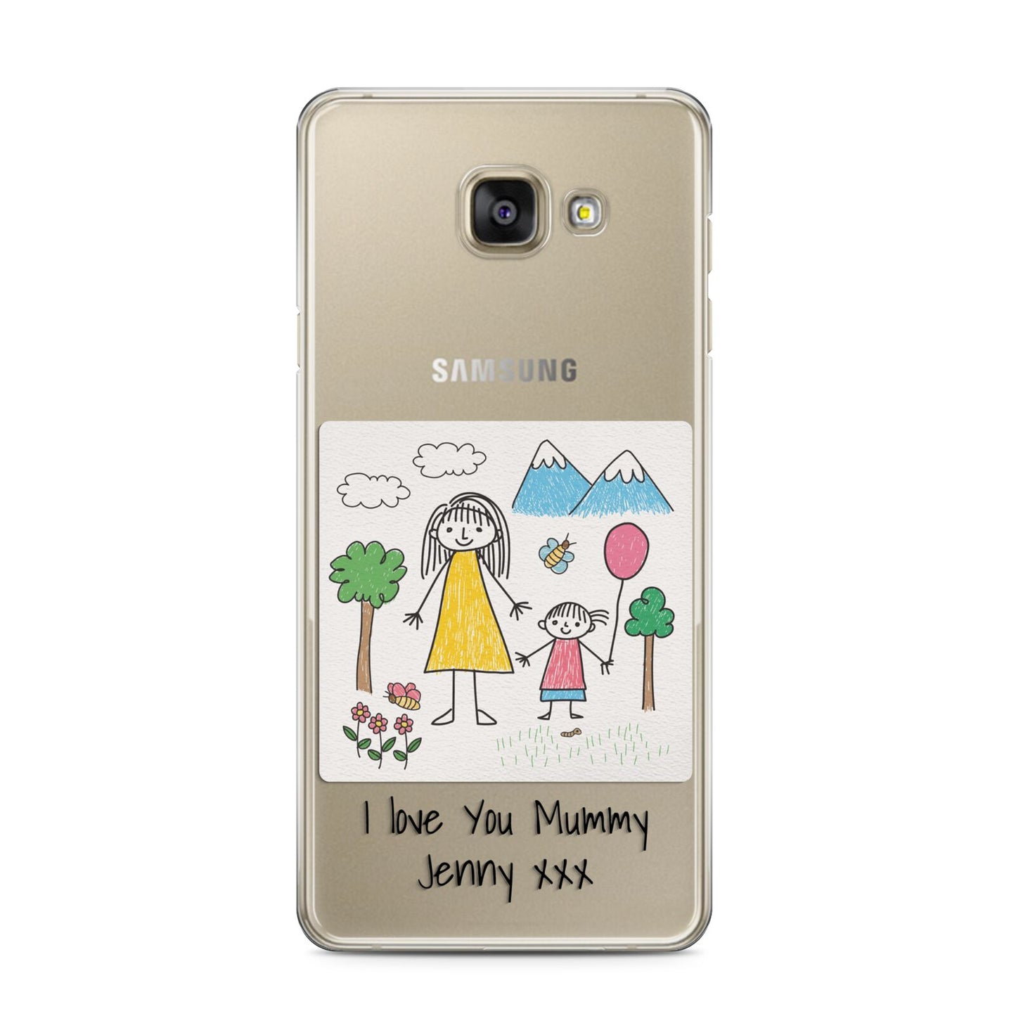 Personalised Kids Drawing Upload Samsung Galaxy A3 2016 Case on gold phone