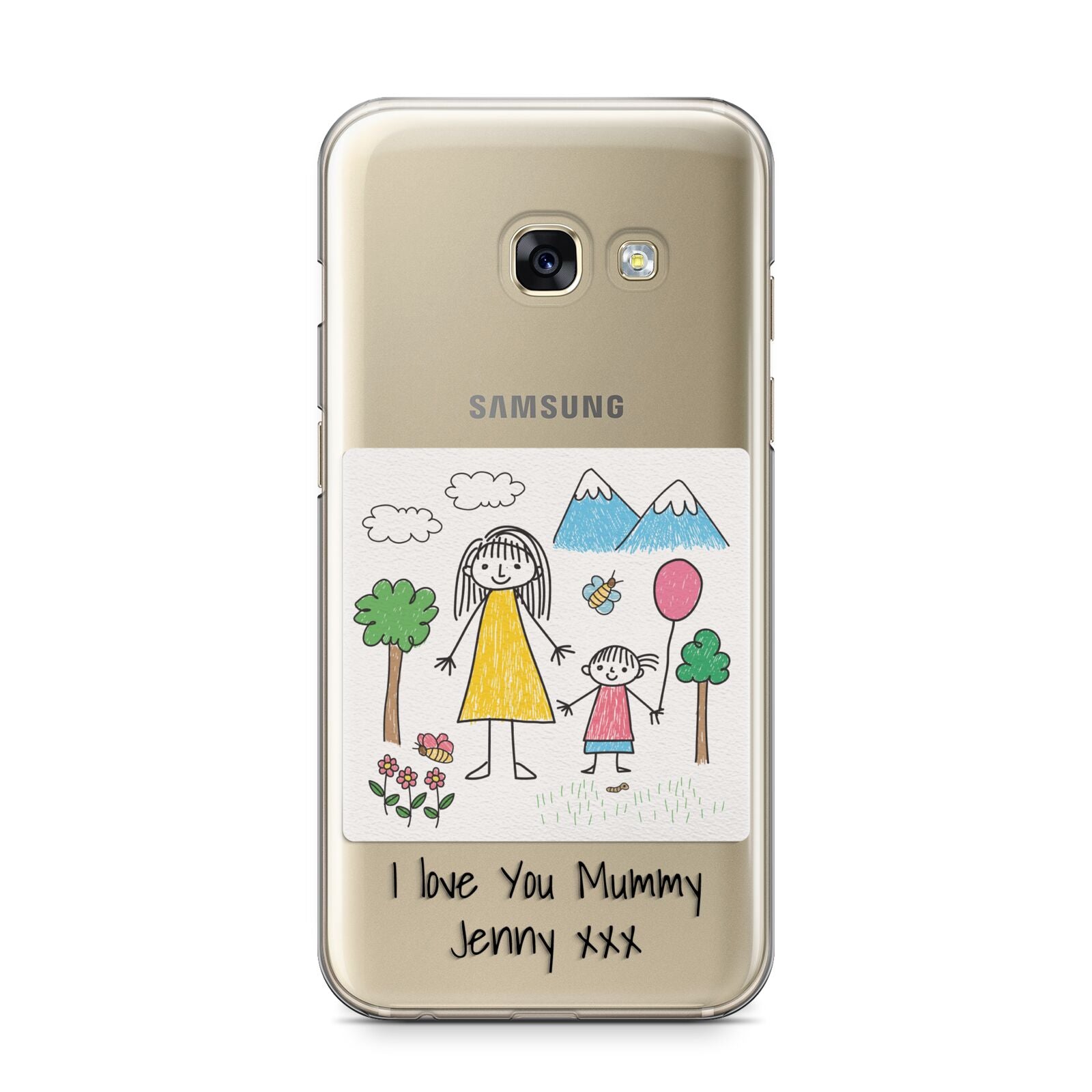 Personalised Kids Drawing Upload Samsung Galaxy A3 2017 Case on gold phone