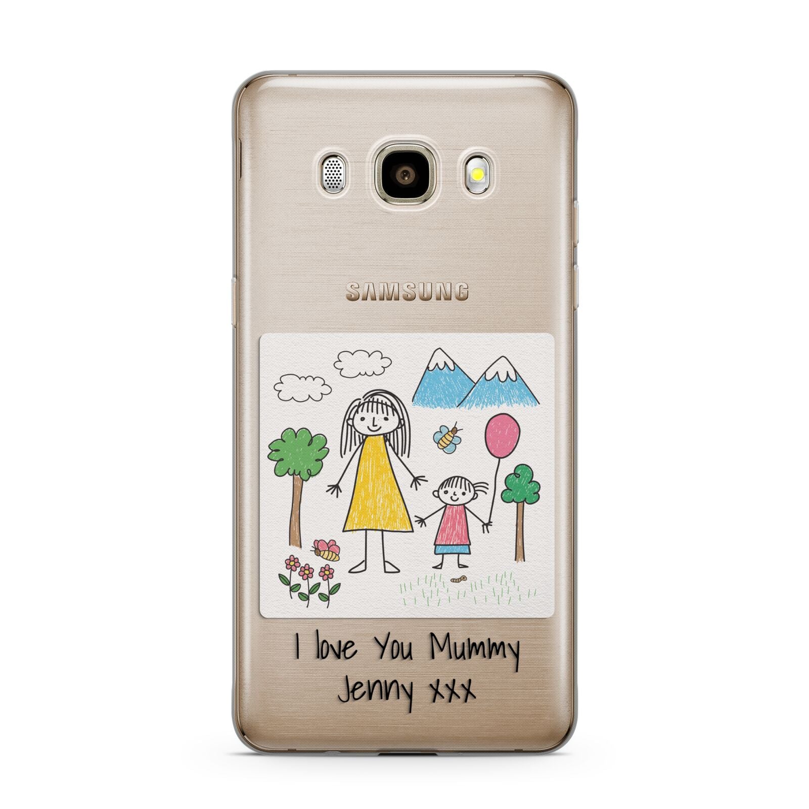 Personalised Kids Drawing Upload Samsung Galaxy J7 2016 Case on gold phone