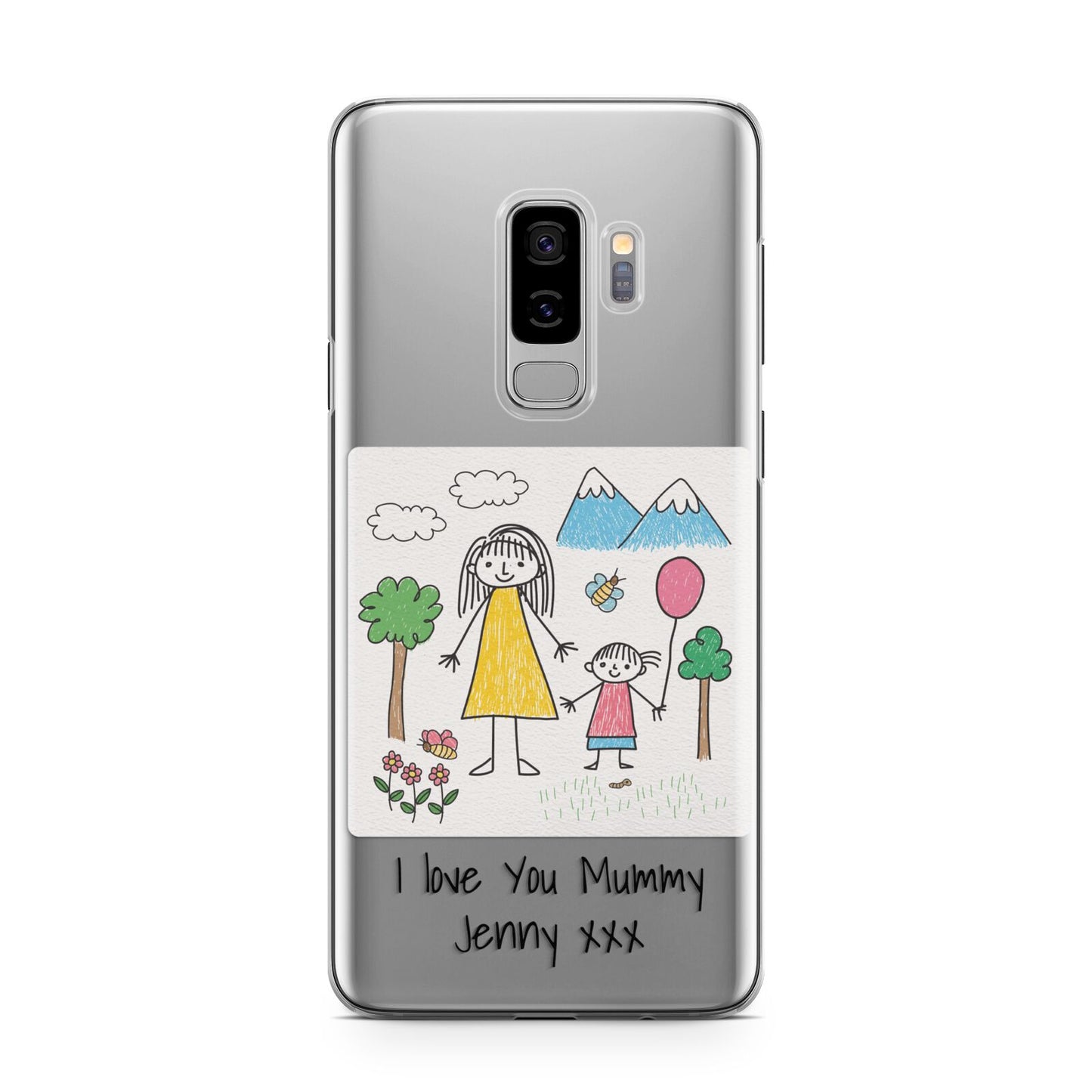 Personalised Kids Drawing Upload Samsung Galaxy S9 Plus Case on Silver phone