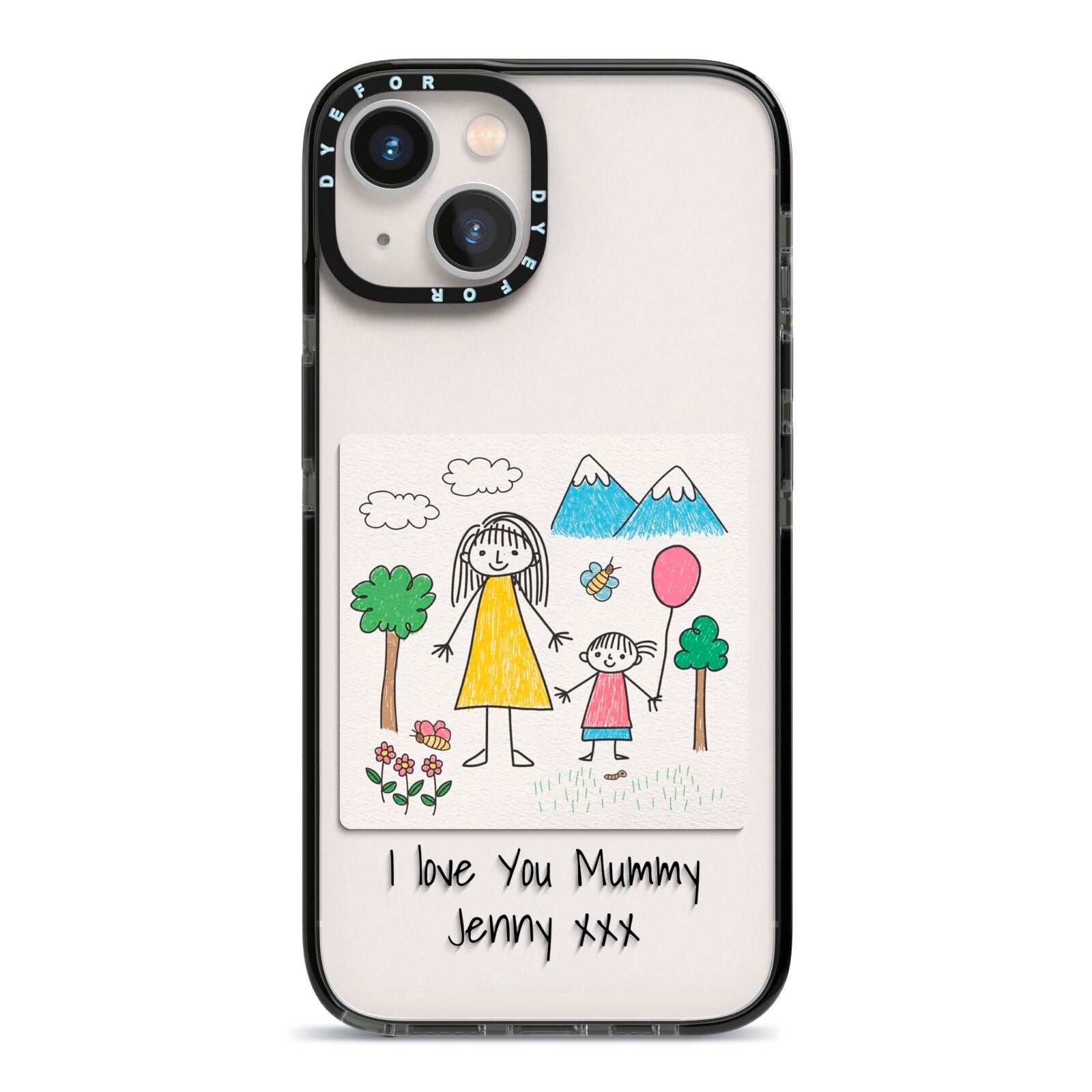 Personalised Kids Drawing Upload iPhone 13 Black Impact Case on Silver phone