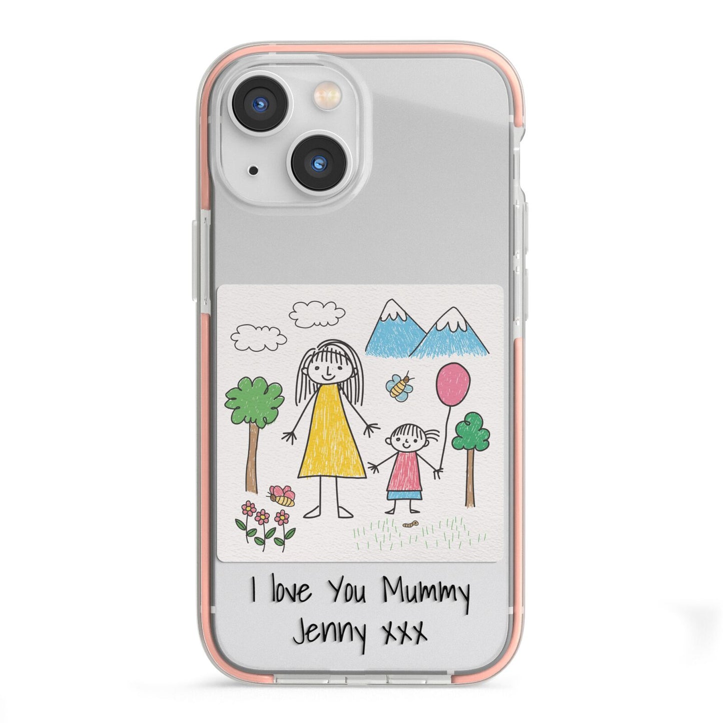 Personalised Kids Drawing Upload iPhone 13 Mini TPU Impact Case with Pink Edges