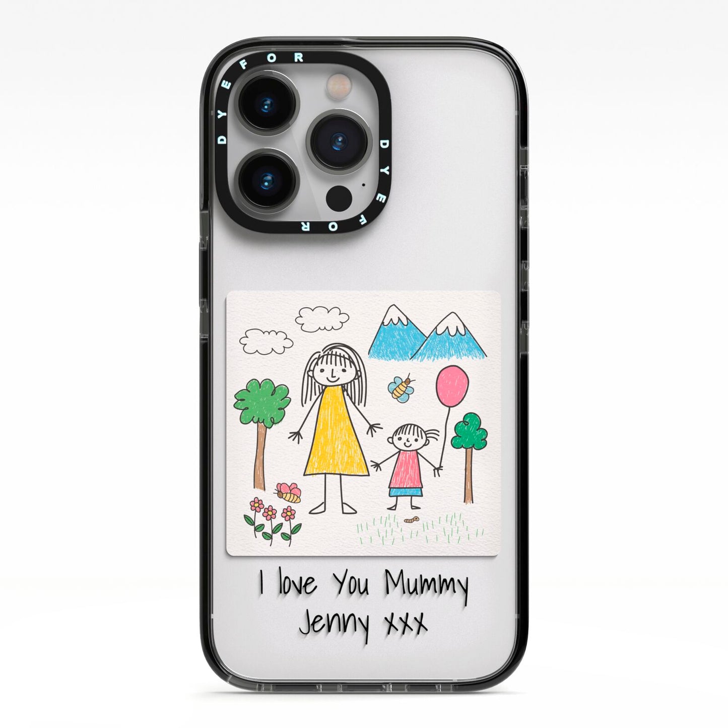 Personalised Kids Drawing Upload iPhone 13 Pro Black Impact Case on Silver phone