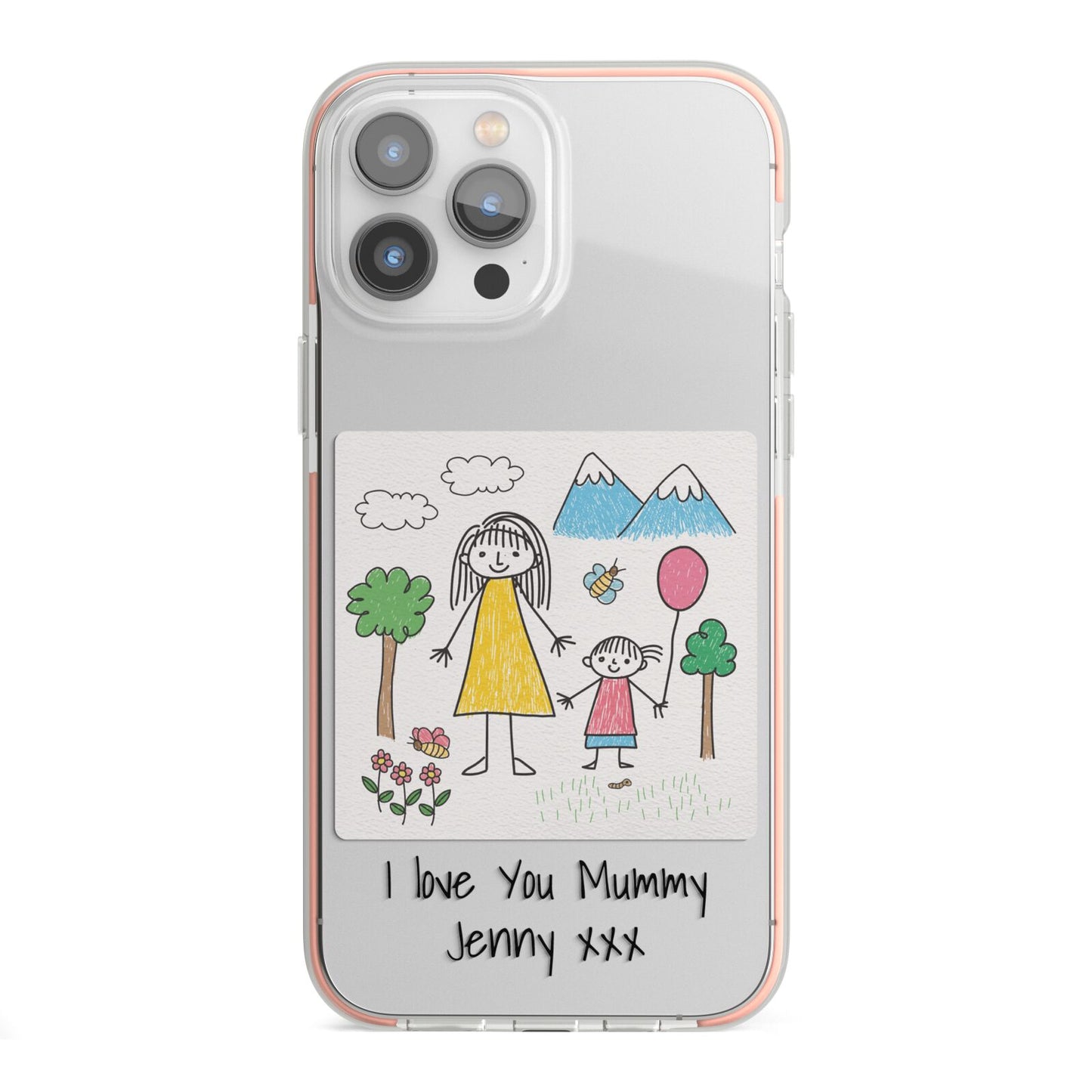 Personalised Kids Drawing Upload iPhone 13 Pro Max TPU Impact Case with Pink Edges