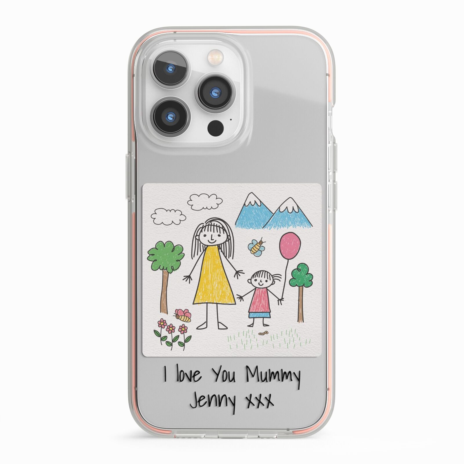 Personalised Kids Drawing Upload iPhone 13 Pro TPU Impact Case with Pink Edges