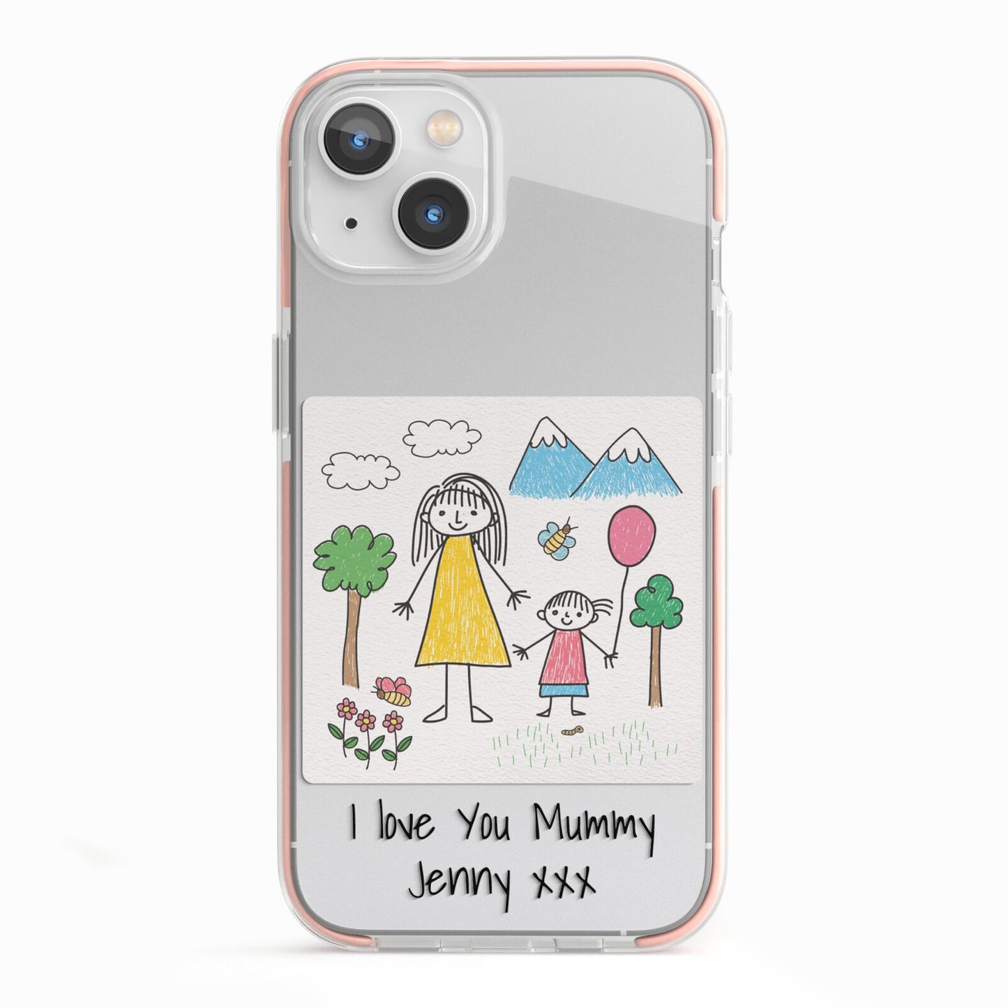 Personalised Kids Drawing Upload iPhone 13 TPU Impact Case with Pink Edges