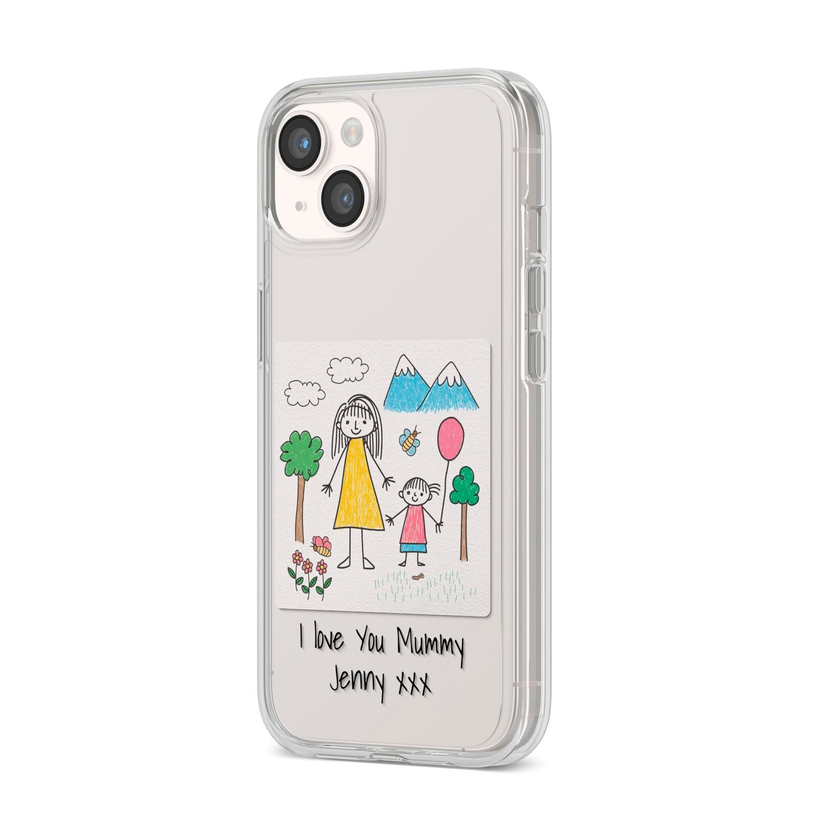 Personalised Kids Drawing Upload iPhone 14 Clear Tough Case Starlight Angled Image