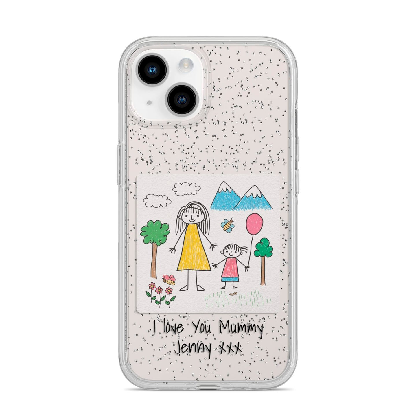 Personalised Kids Drawing Upload iPhone 14 Glitter Tough Case Starlight