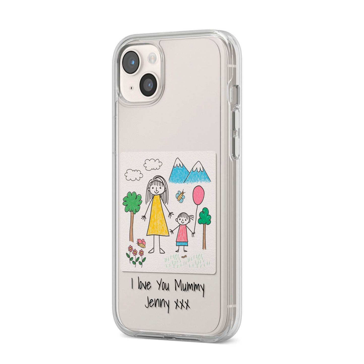 Personalised Kids Drawing Upload iPhone 14 Plus Clear Tough Case Starlight Angled Image