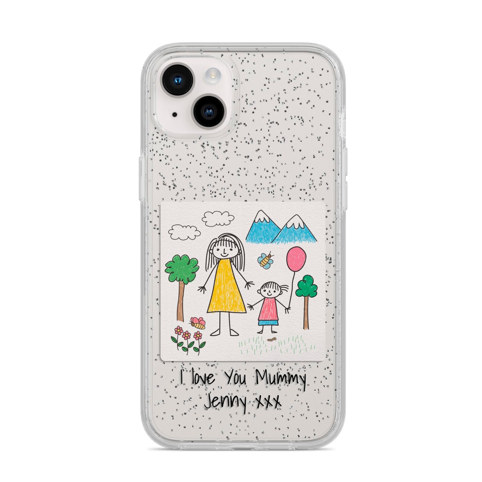 Personalised Kids Drawing Upload iPhone 14 Plus Glitter Tough Case Starlight