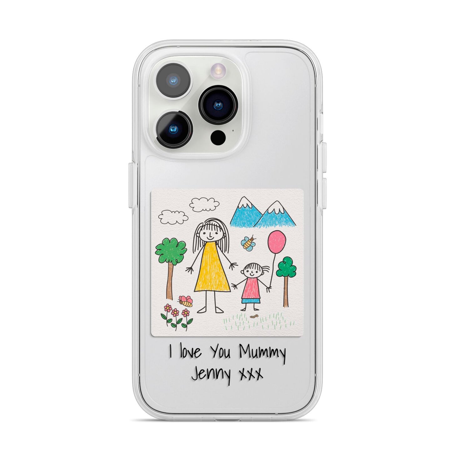 Personalised Kids Drawing Upload iPhone 14 Pro Clear Tough Case Silver