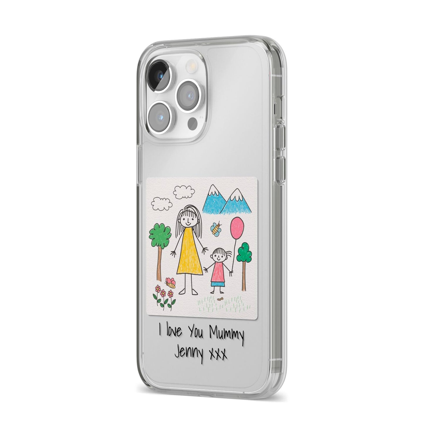 Personalised Kids Drawing Upload iPhone 14 Pro Max Clear Tough Case Silver Angled Image