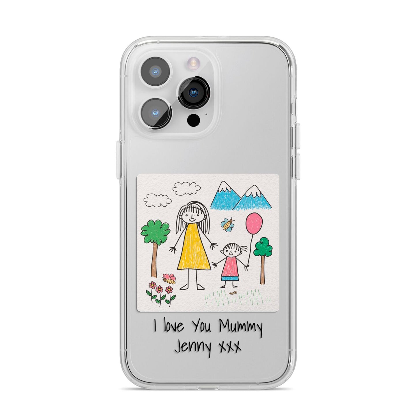 Personalised Kids Drawing Upload iPhone 14 Pro Max Clear Tough Case Silver