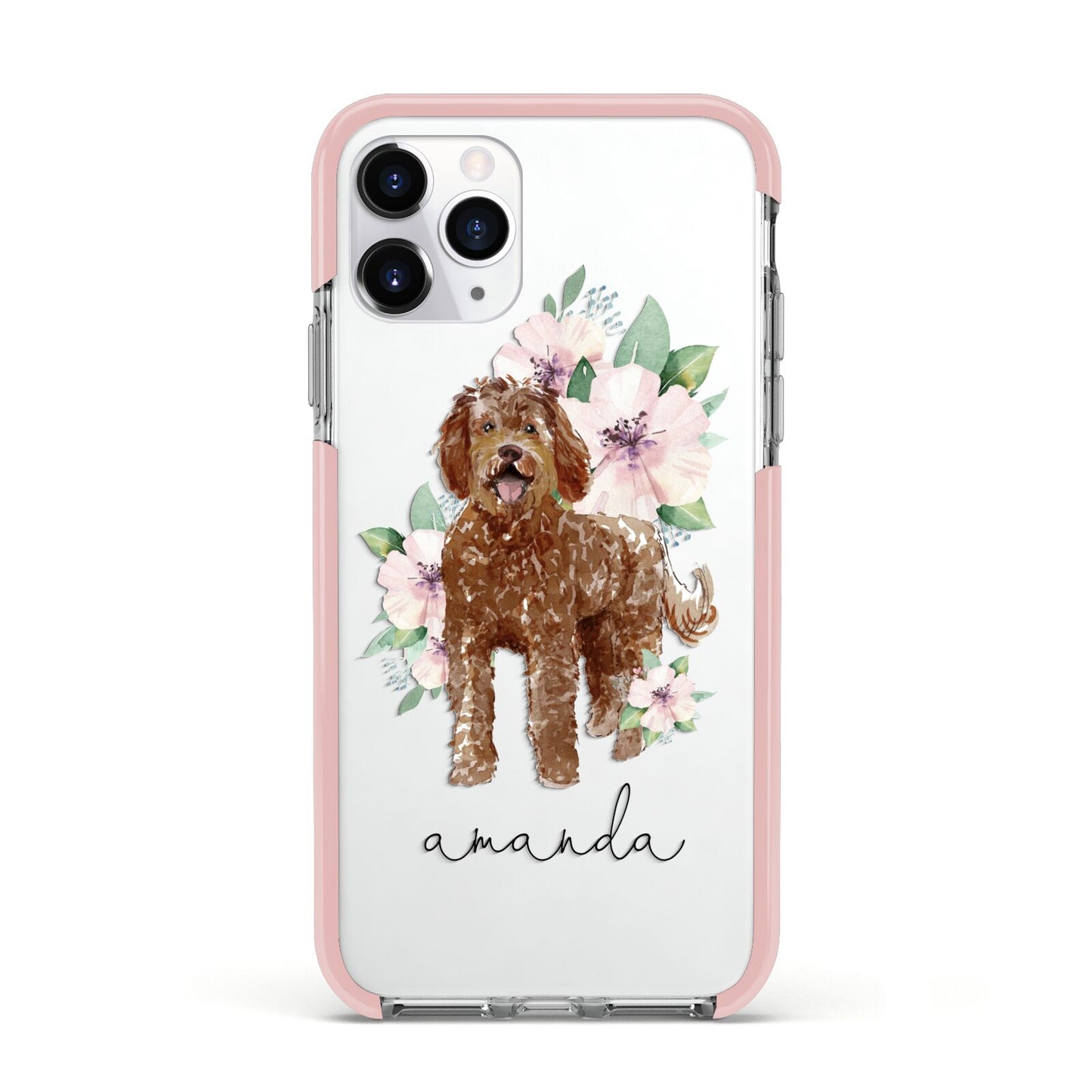 Personalised Labradoodle Apple iPhone 11 Pro in Silver with Pink Impact Case