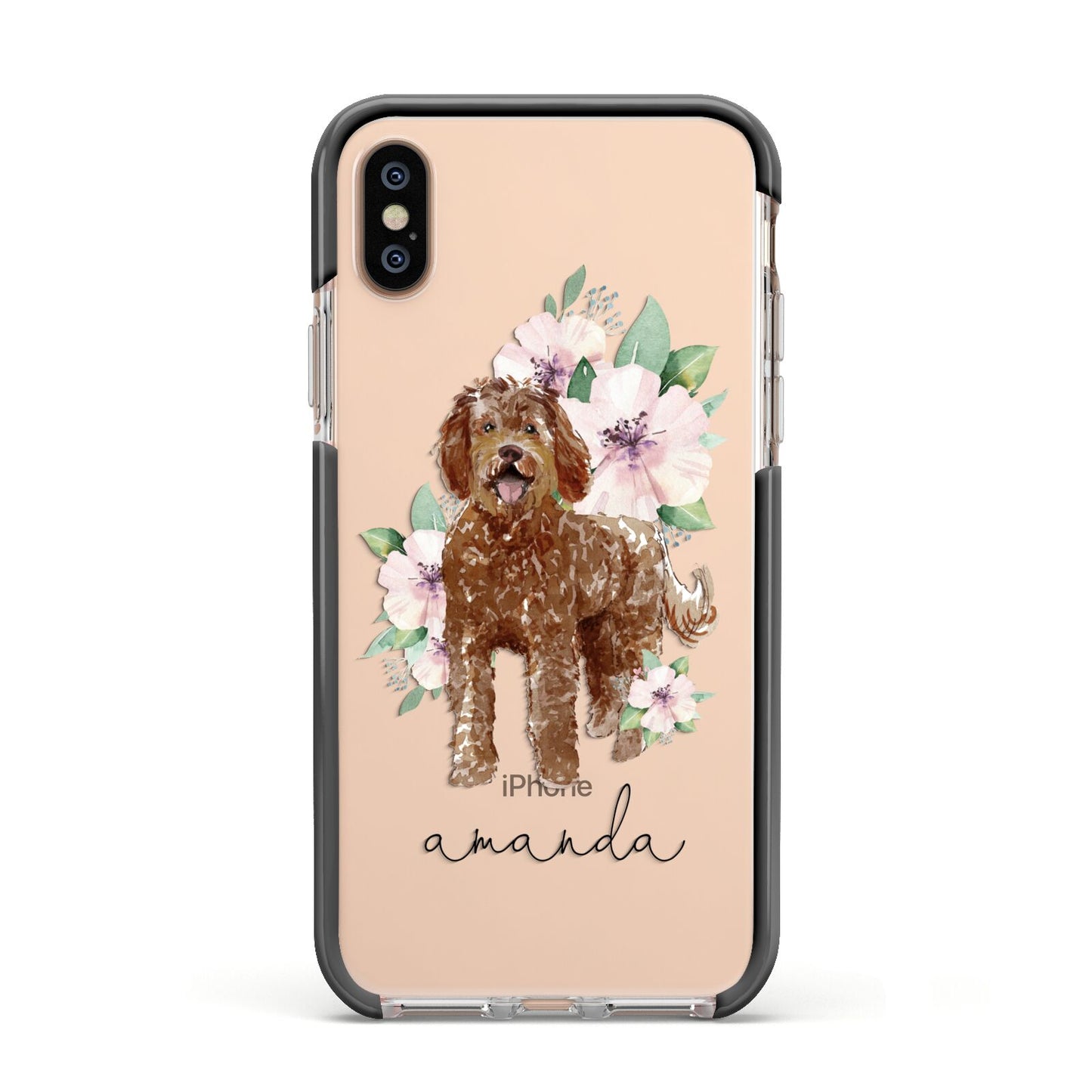 Personalised Labradoodle Apple iPhone Xs Impact Case Black Edge on Gold Phone