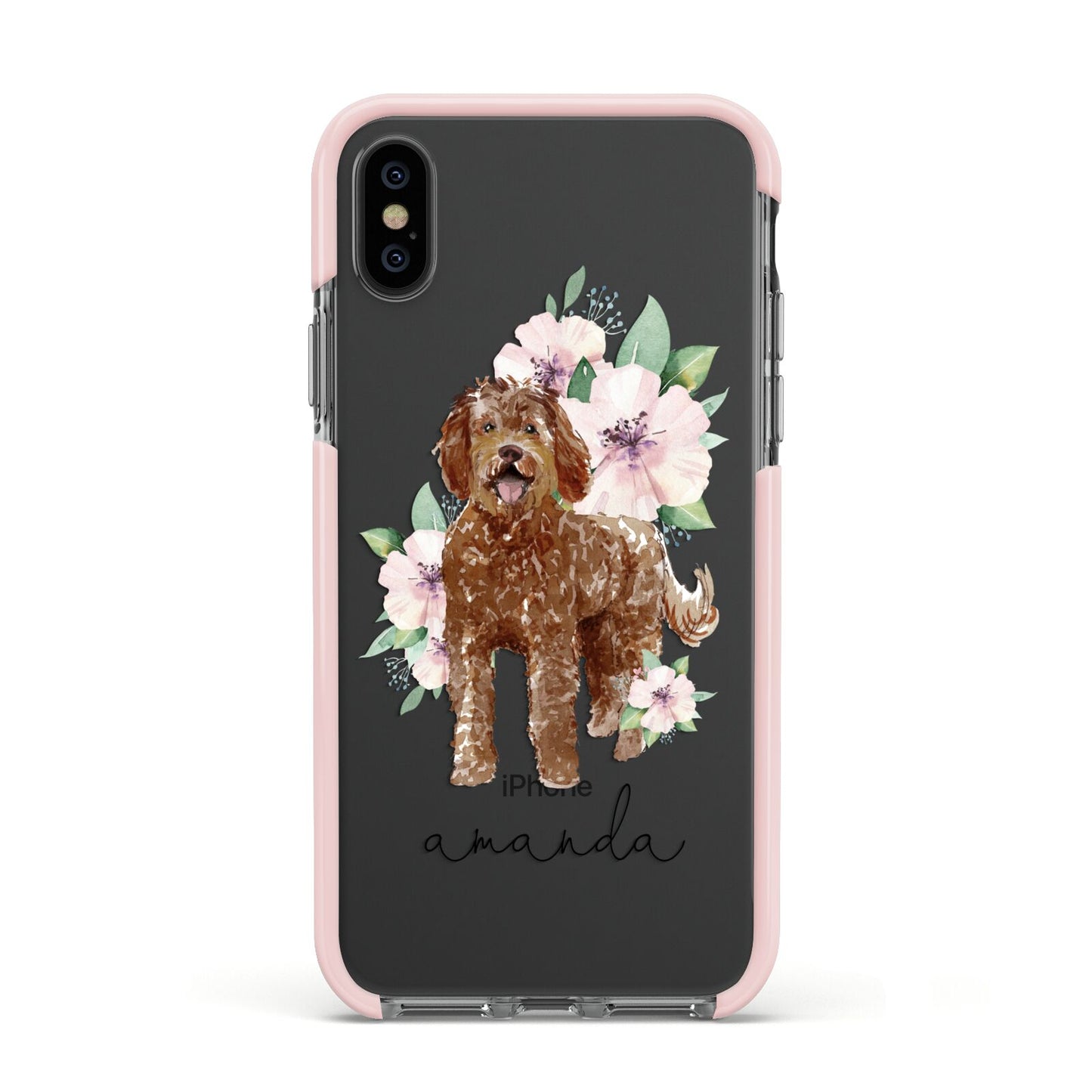 Personalised Labradoodle Apple iPhone Xs Impact Case Pink Edge on Black Phone