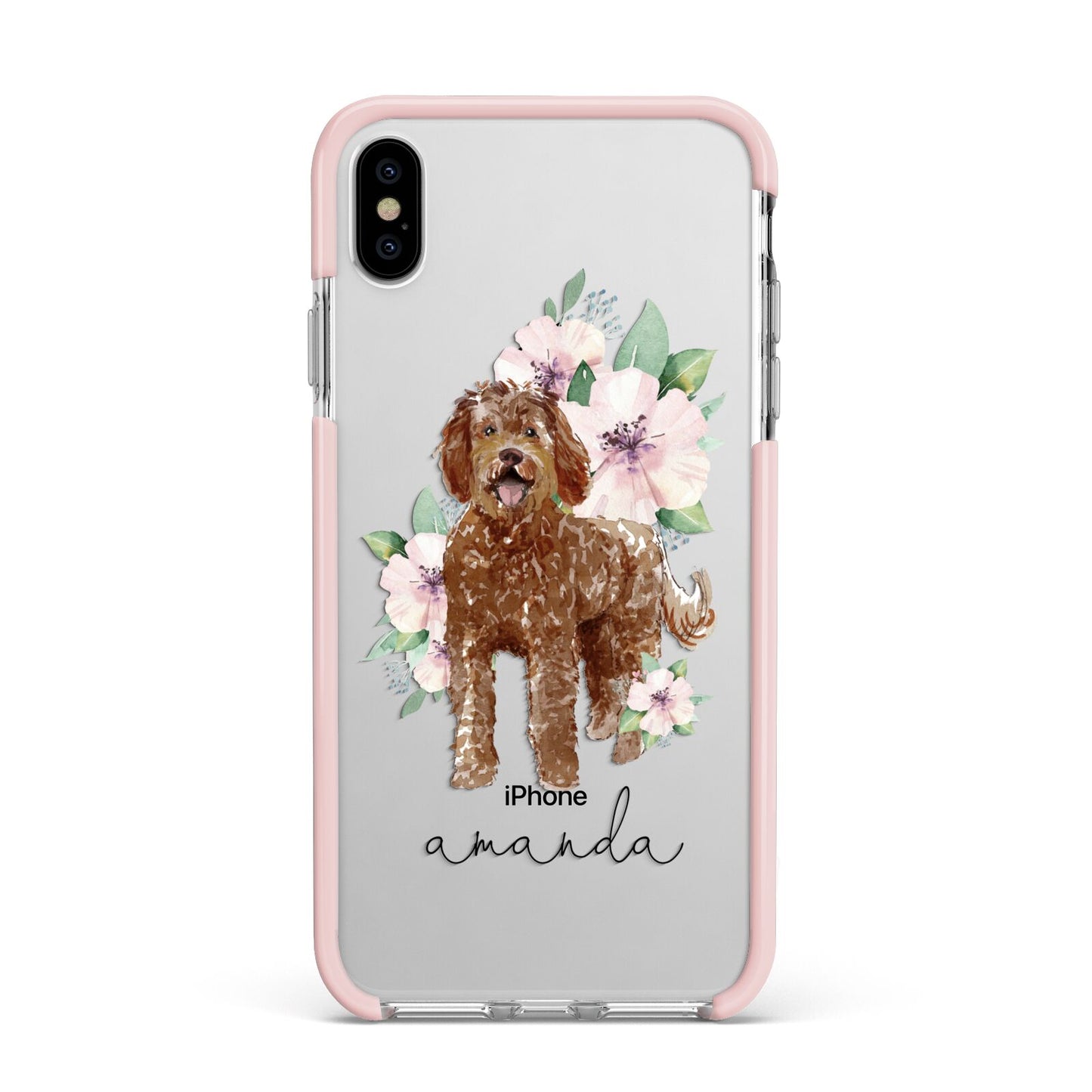 Personalised Labradoodle Apple iPhone Xs Max Impact Case Pink Edge on Silver Phone