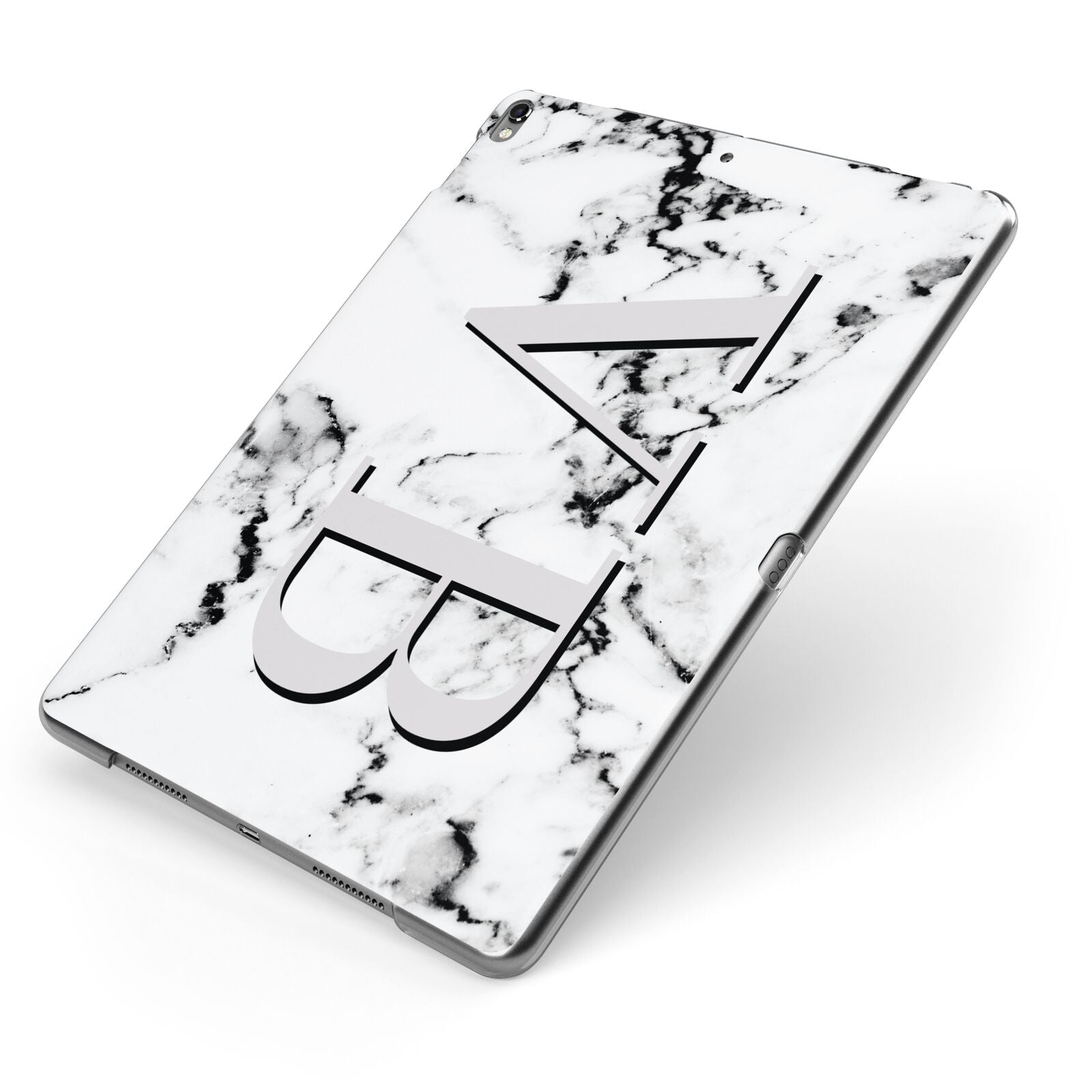 Personalised Landscape Initials With Marble Apple iPad Case on Grey iPad Side View