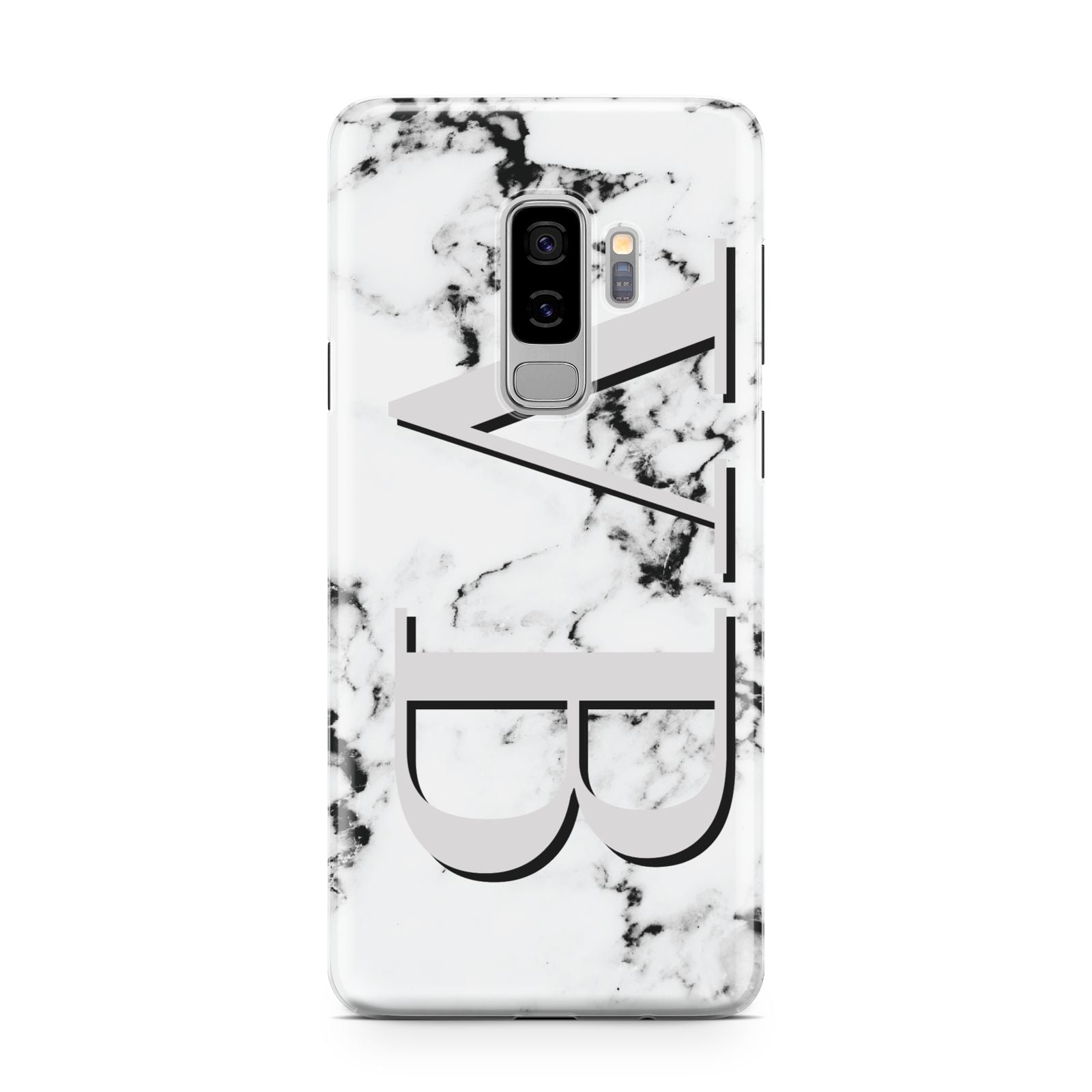 Personalised Landscape Initials With Marble Samsung Galaxy S9 Plus Case on Silver phone