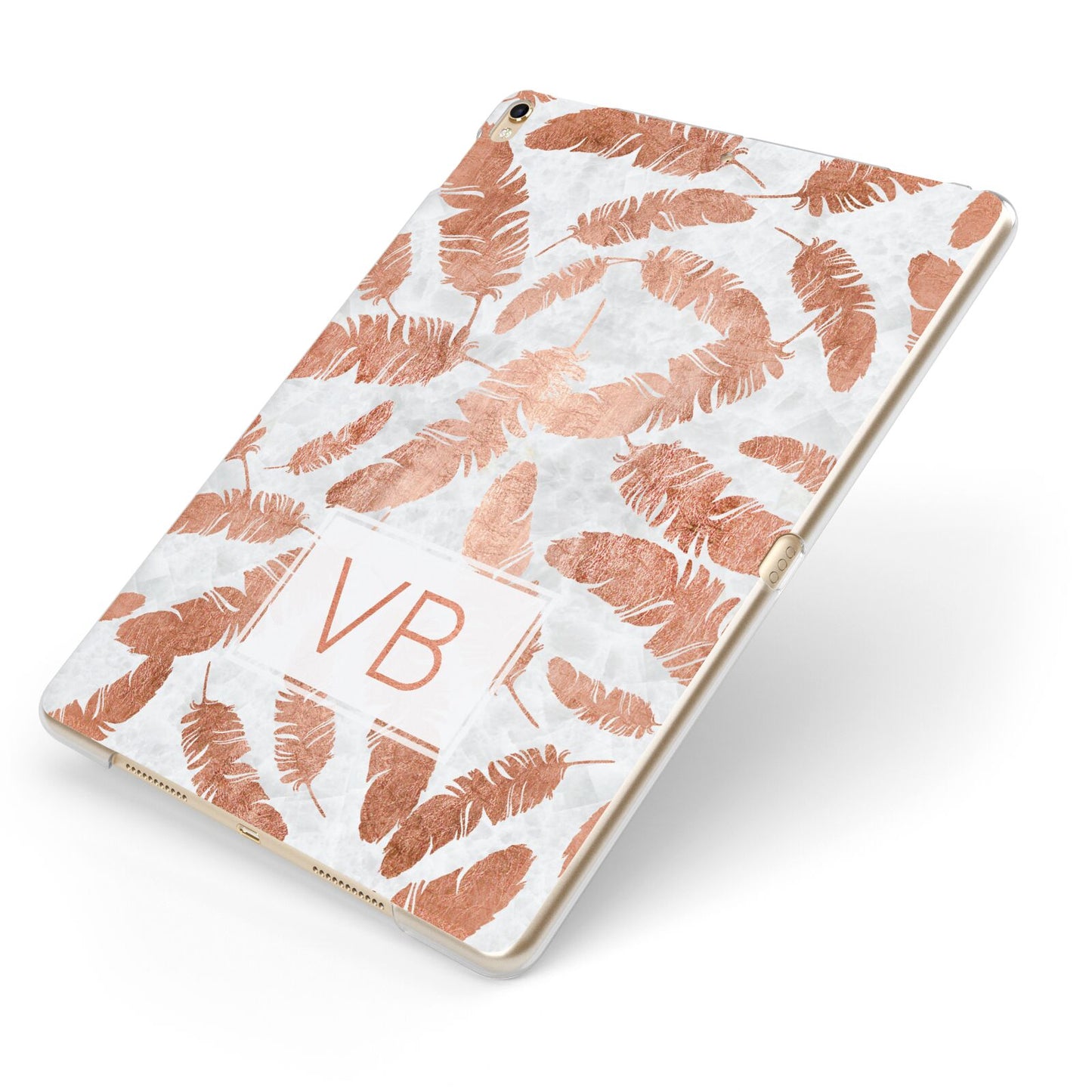 Personalised Leaf Marble Initials Apple iPad Case on Gold iPad Side View