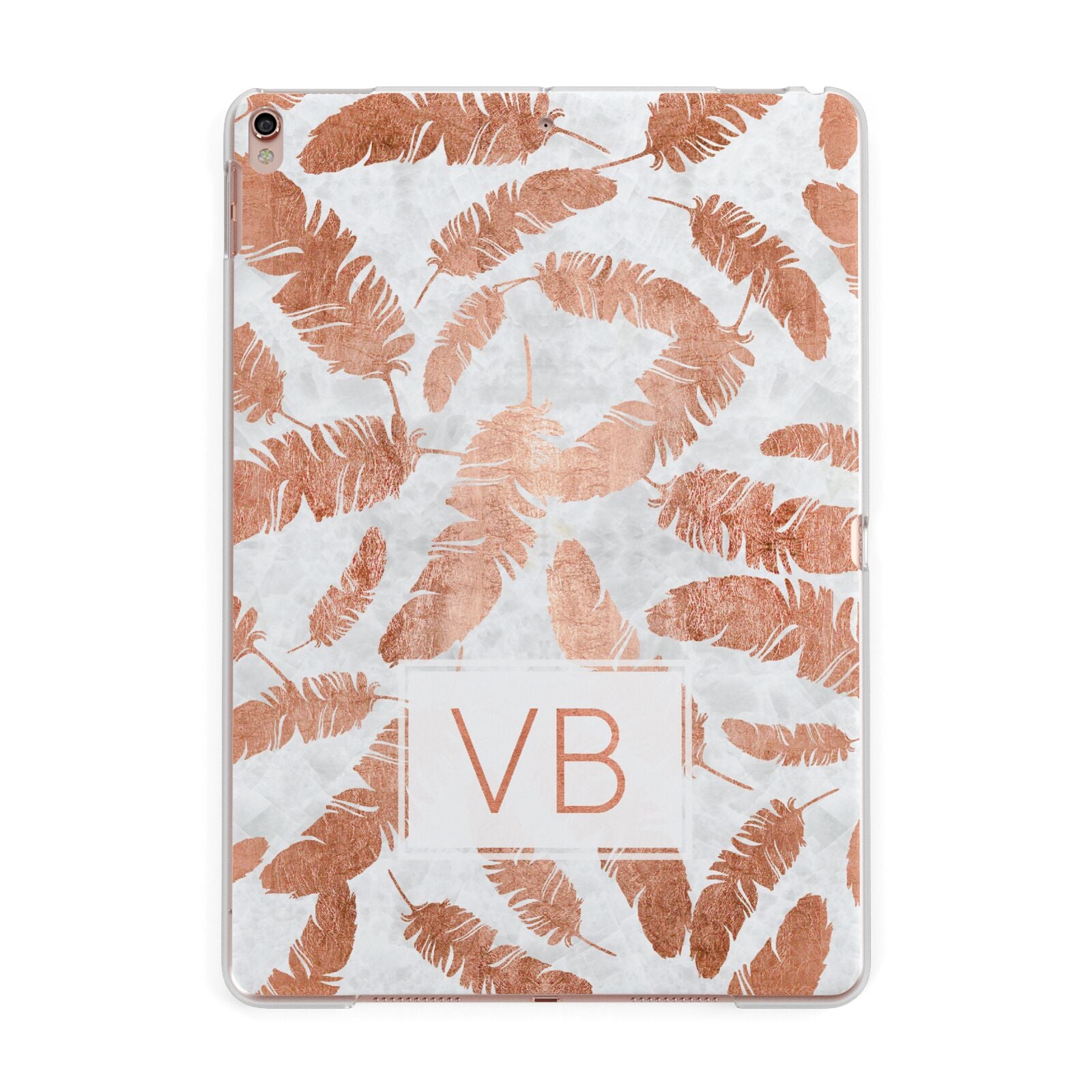Personalised Leaf Marble Initials Apple iPad Rose Gold Case