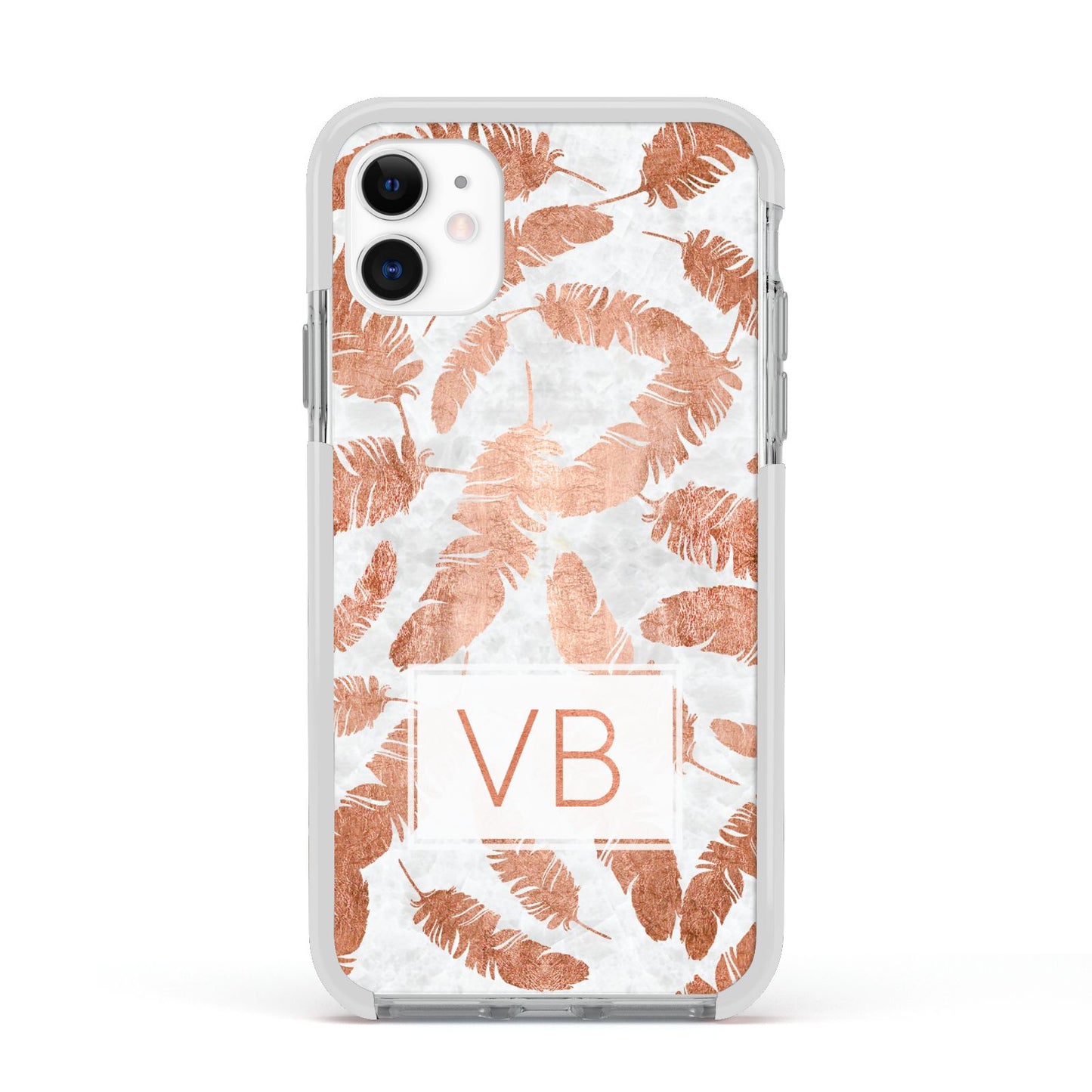 Personalised Leaf Marble Initials Apple iPhone 11 in White with White Impact Case