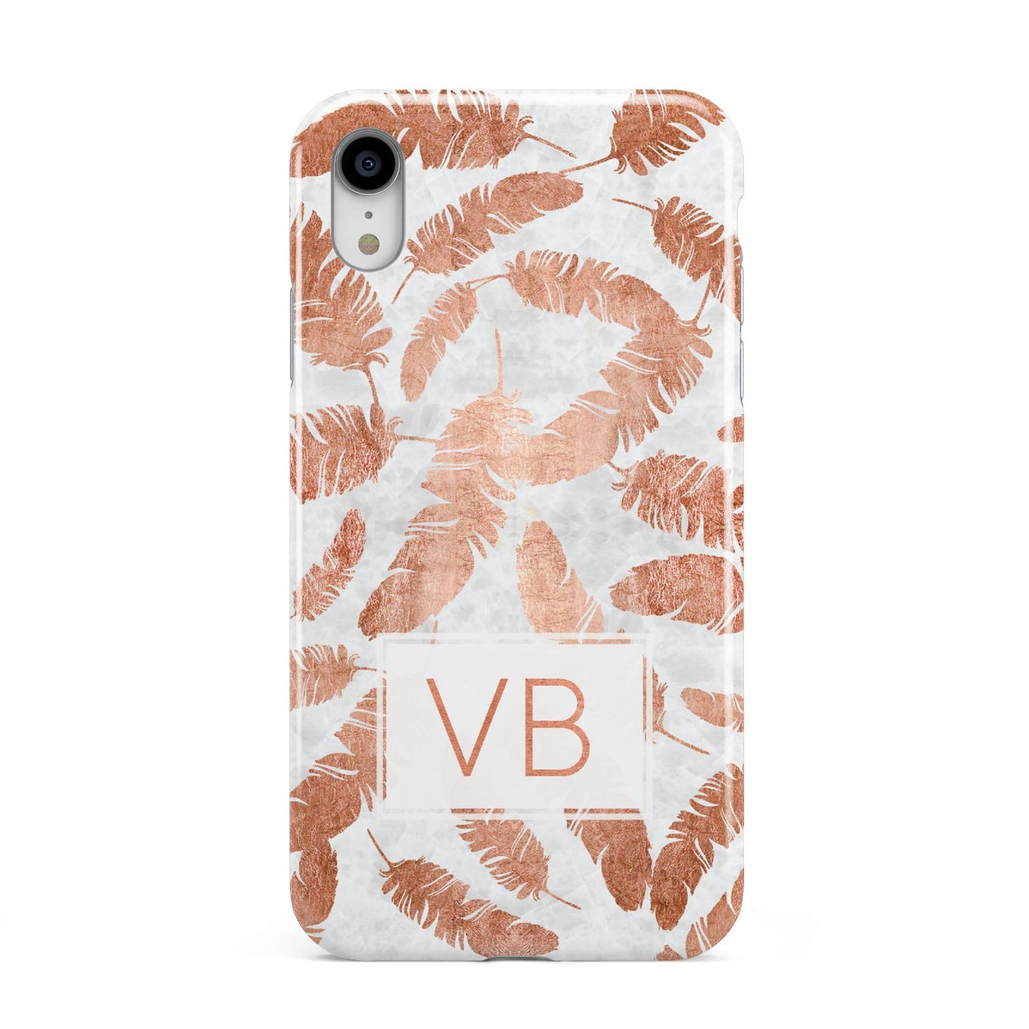 Personalised Leaf Marble Initials Apple iPhone XR White 3D Tough Case