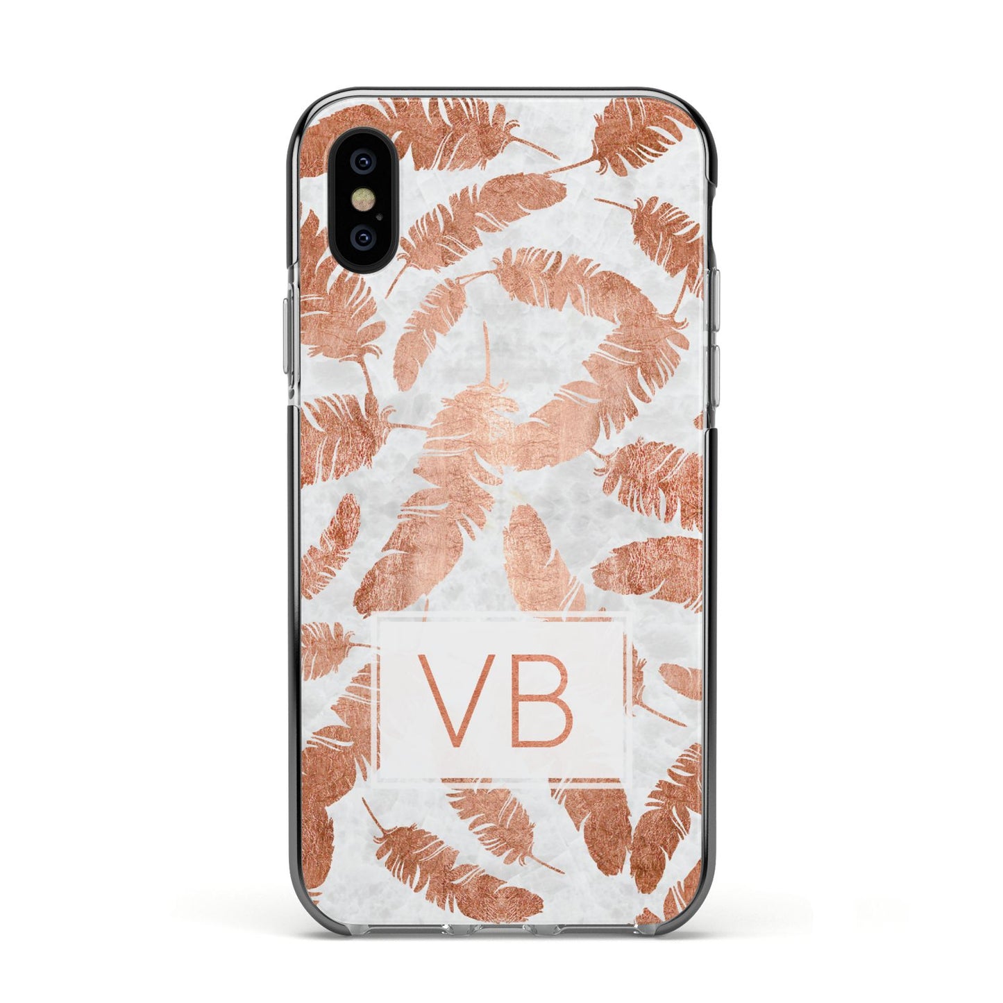 Personalised Leaf Marble Initials Apple iPhone Xs Impact Case Black Edge on Black Phone