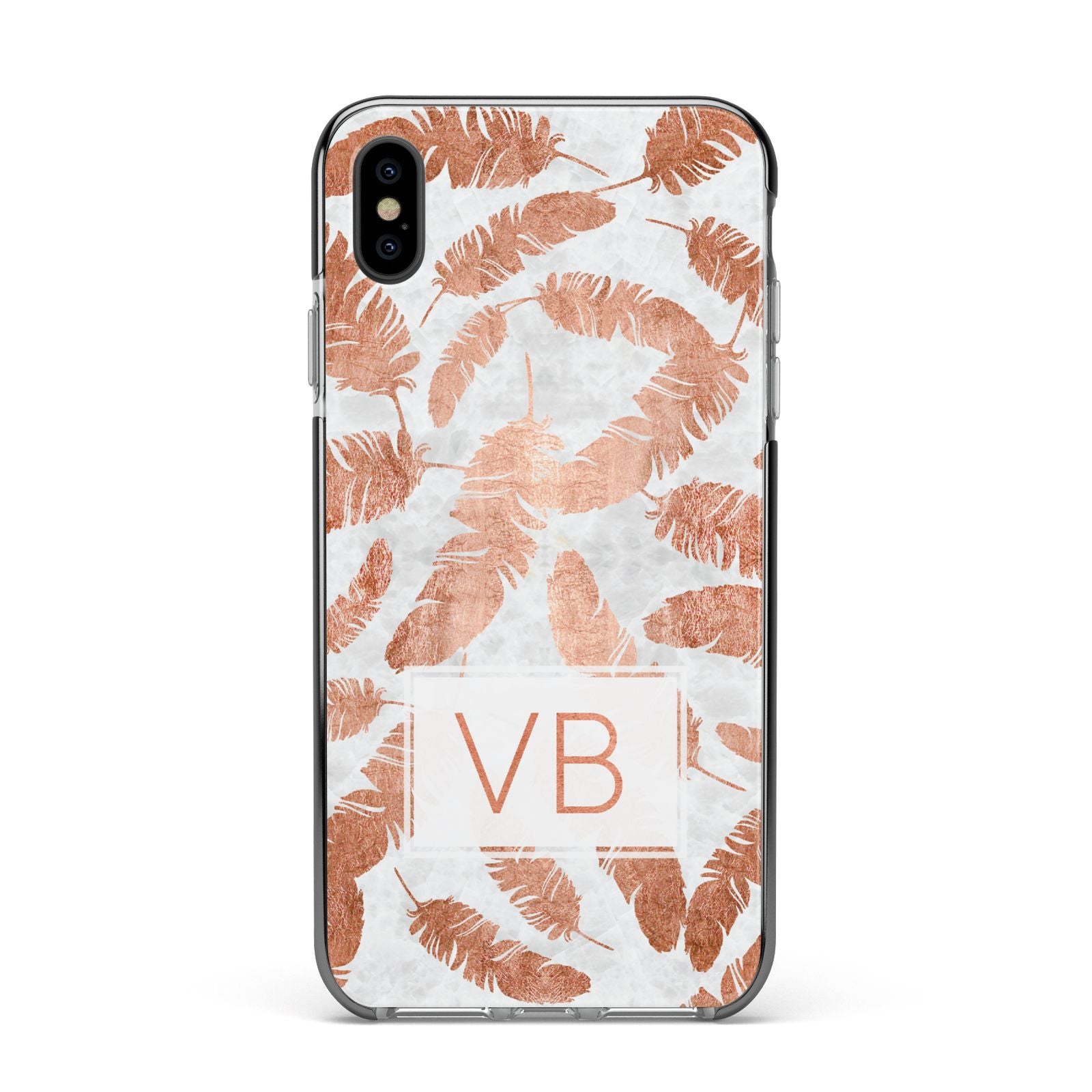 Personalised Leaf Marble Initials Apple iPhone Xs Max Impact Case Black Edge on Black Phone