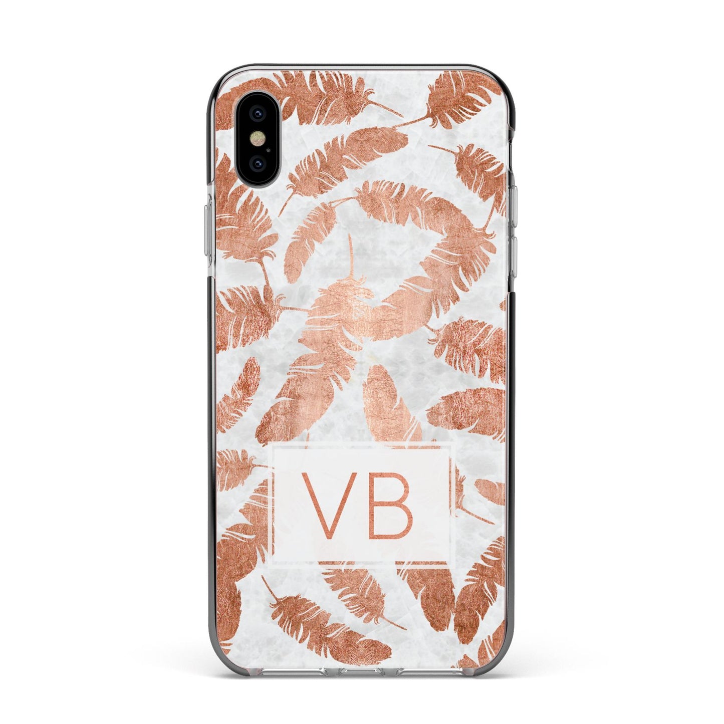 Personalised Leaf Marble Initials Apple iPhone Xs Max Impact Case Black Edge on Silver Phone