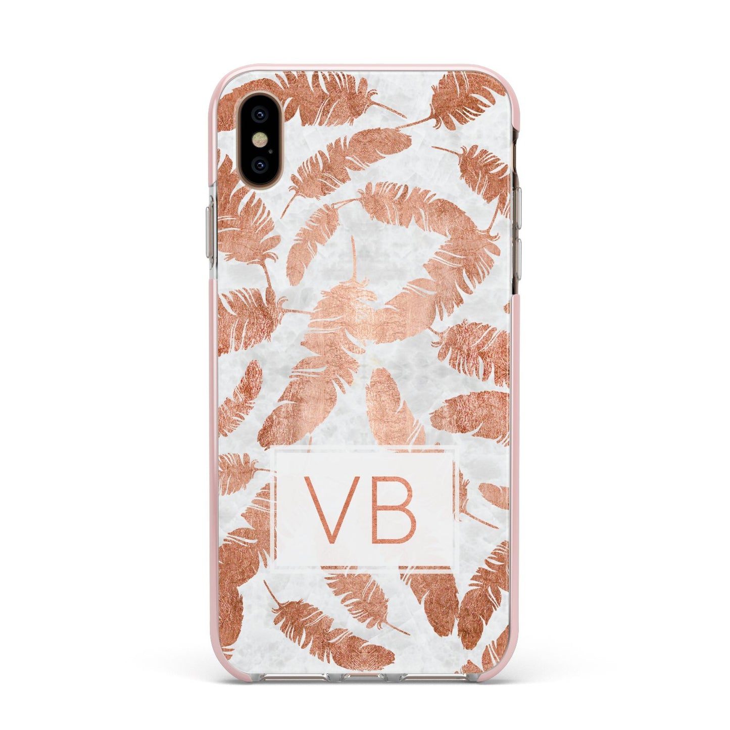 Personalised Leaf Marble Initials Apple iPhone Xs Max Impact Case Pink Edge on Gold Phone