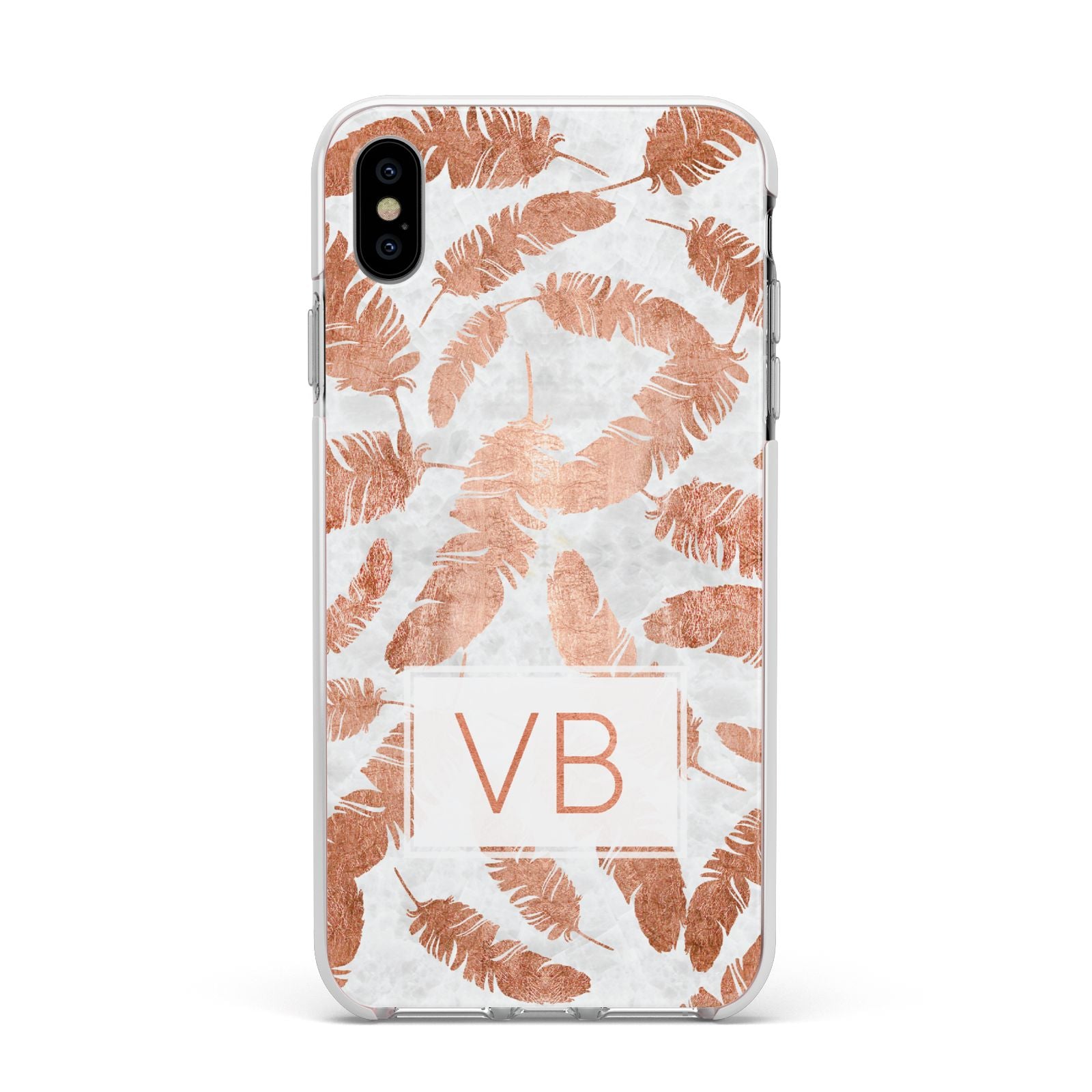 Personalised Leaf Marble Initials Apple iPhone Xs Max Impact Case White Edge on Silver Phone