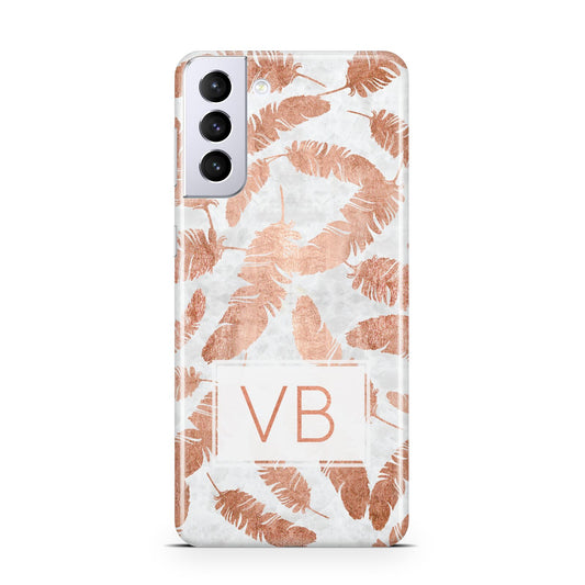 Personalised Leaf Marble Initials Samsung S21 Plus Phone Case